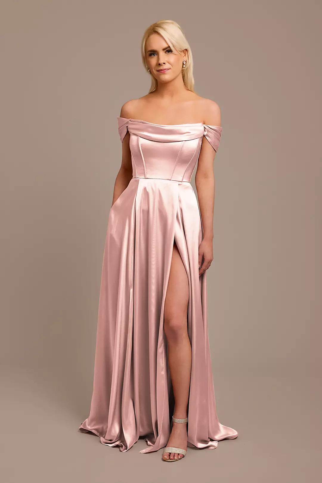 Charmeuse Cowl Off-the-Shoulder Dress - Image 70