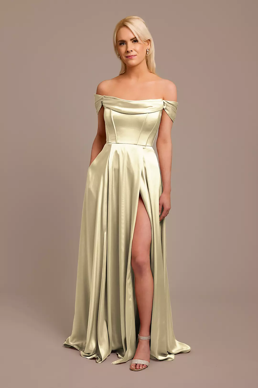 Charmeuse Cowl Off-the-Shoulder Dress - Image 72