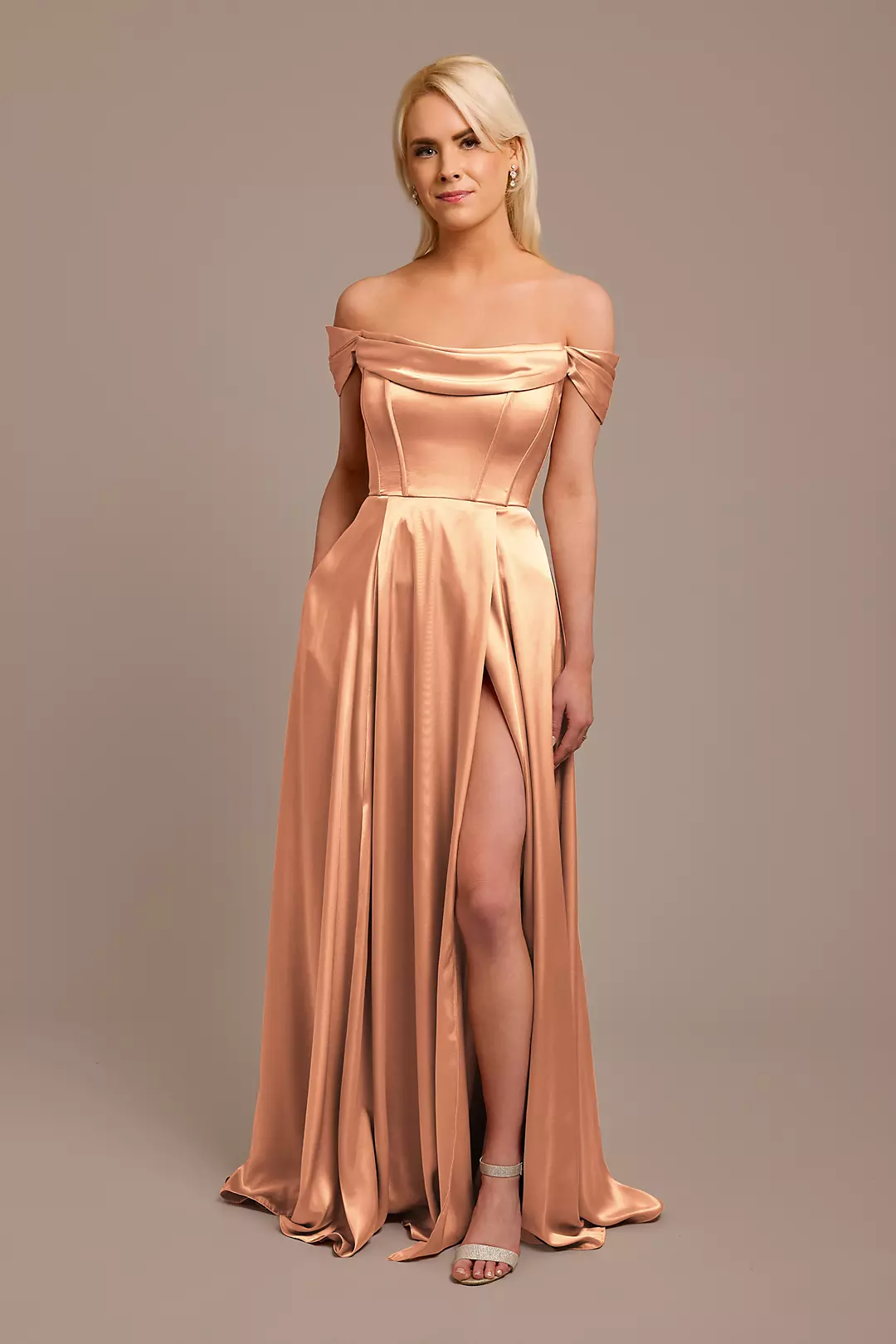 Charmeuse Cowl Off-the-Shoulder Dress - Image 76