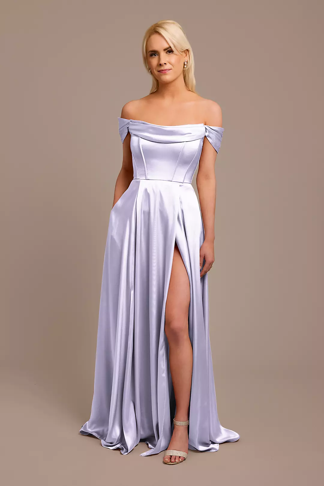Charmeuse Cowl Off-the-Shoulder Dress - Image 78