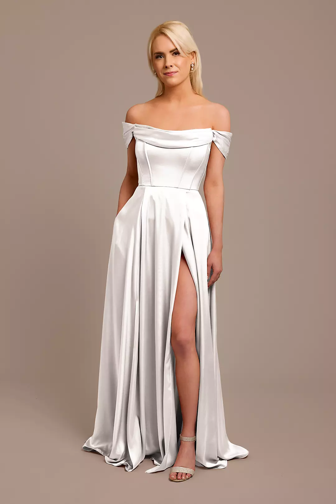 Charmeuse Cowl Off-the-Shoulder Dress - Image 81