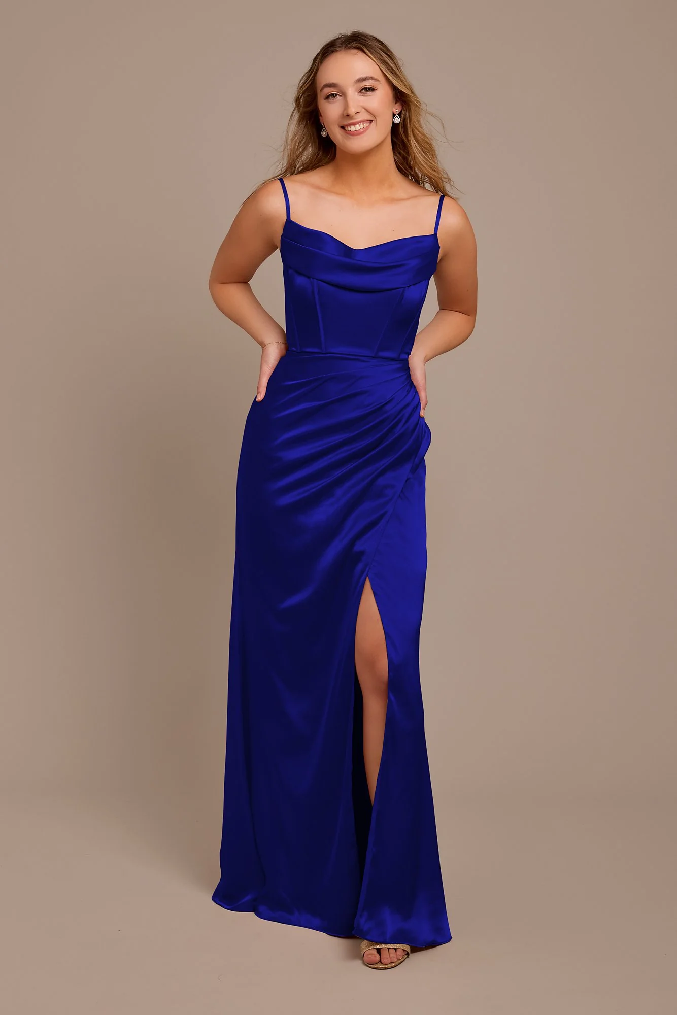 Charmeuse Cowl Spaghetti Strap Dress - Image 16
