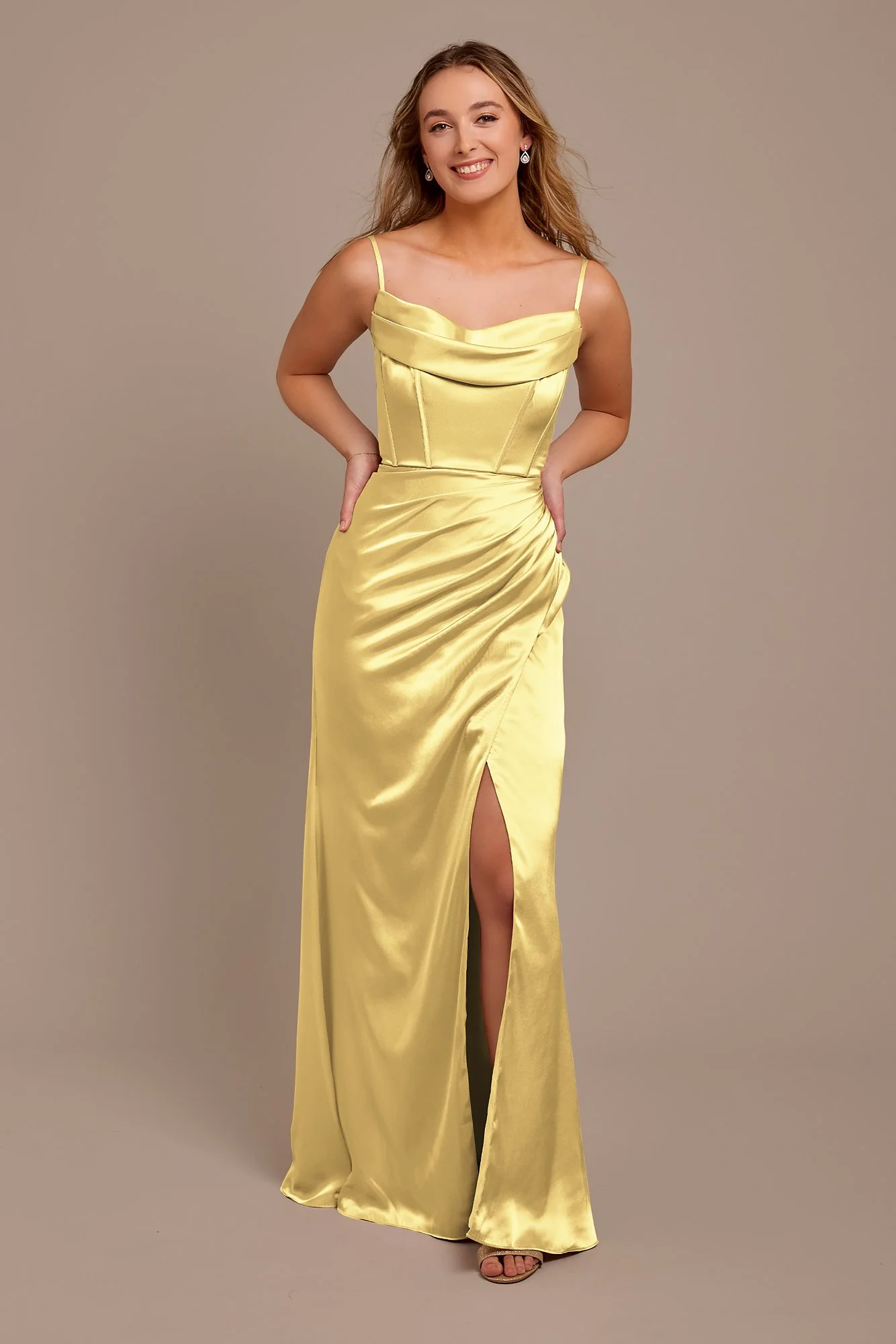 Charmeuse Cowl Spaghetti Strap Dress - Image 19