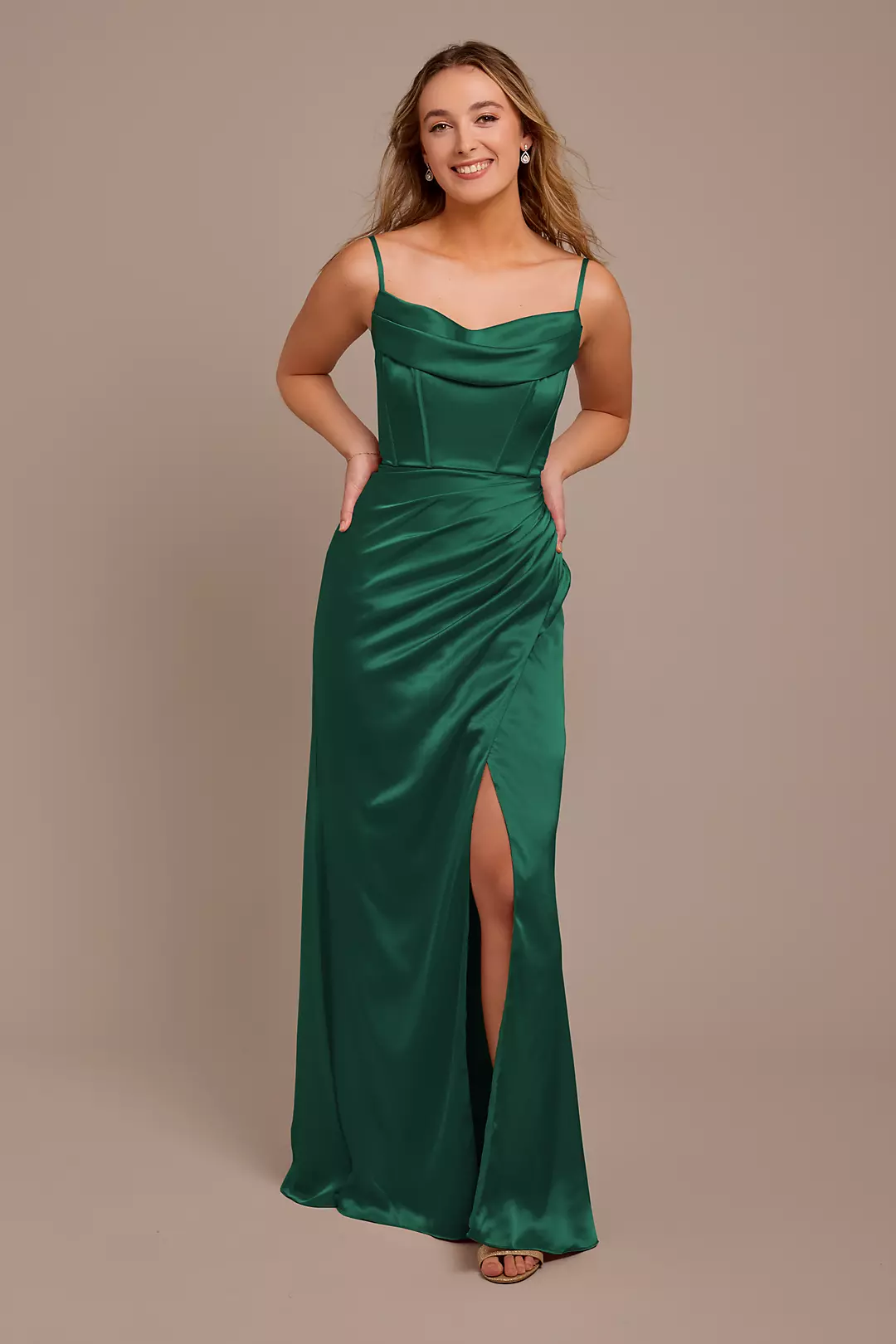 Charmeuse Cowl Spaghetti Strap Dress - Image 25
