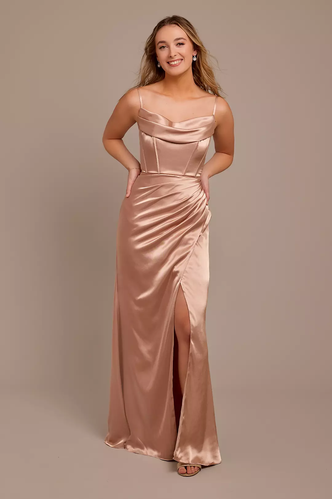 Charmeuse Cowl Spaghetti Strap Dress - Image 45