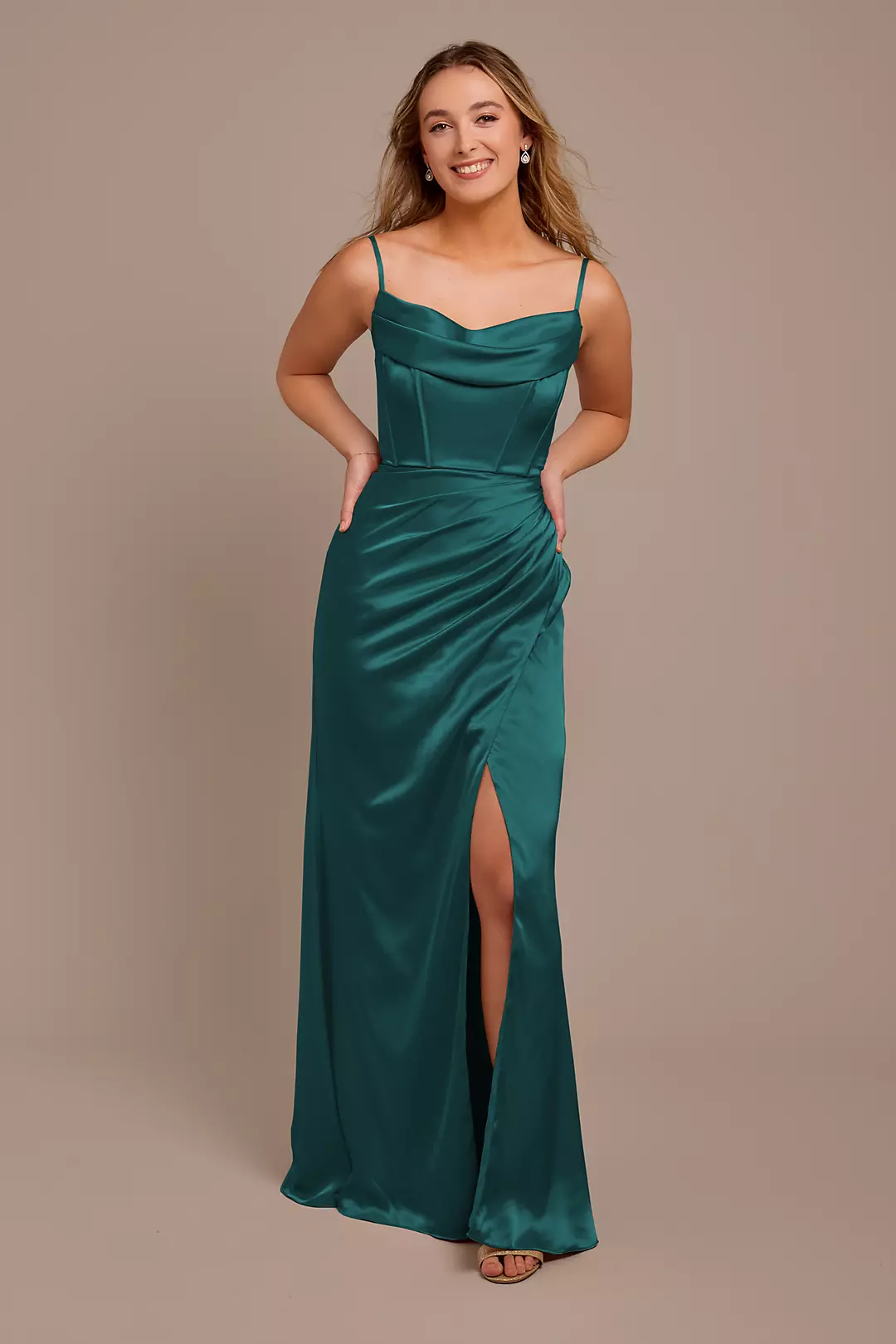 Charmeuse Cowl Spaghetti Strap Dress - Image 54