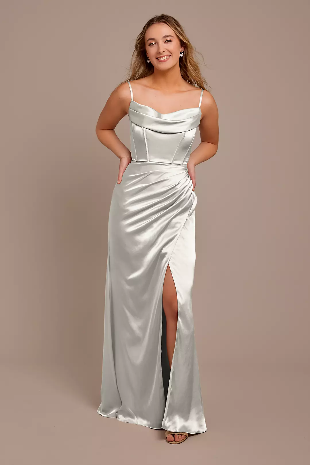 Charmeuse Cowl Spaghetti Strap Dress - Image 74