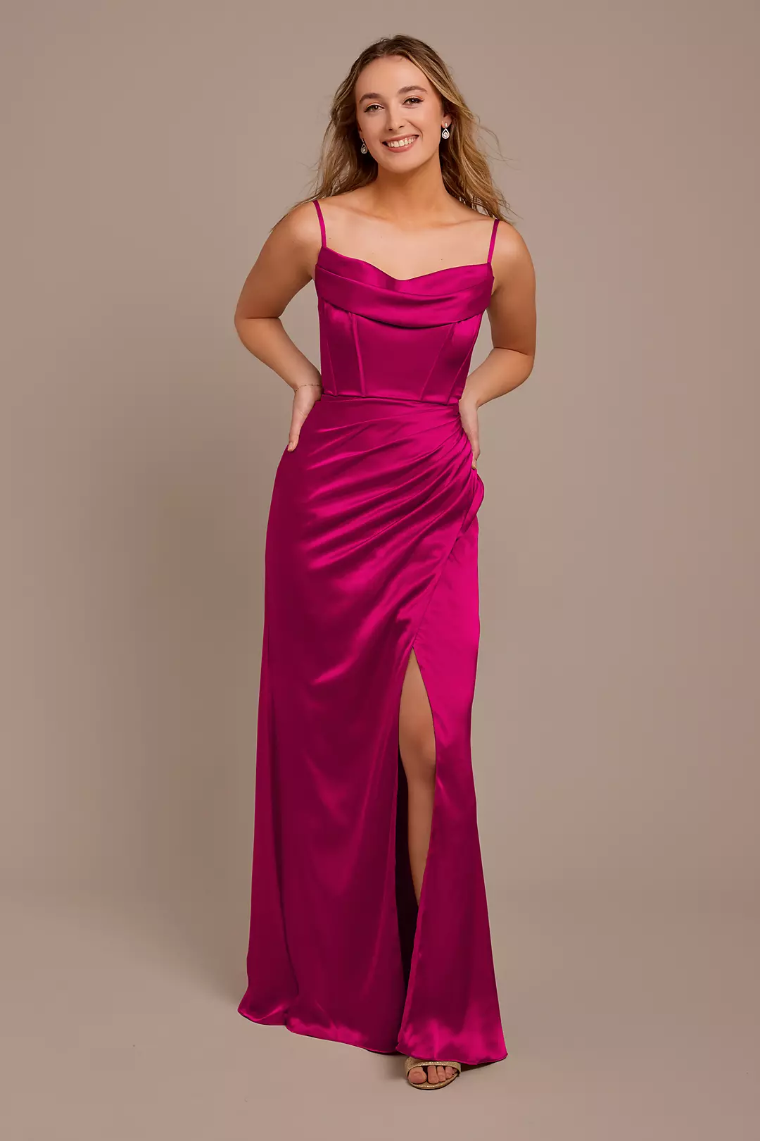 Charmeuse Cowl Spaghetti Strap Dress - Image 76