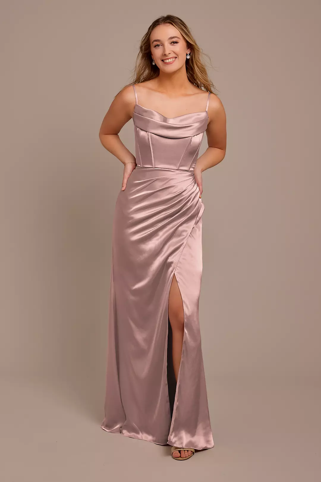 Charmeuse Cowl Spaghetti Strap Dress - Image 81