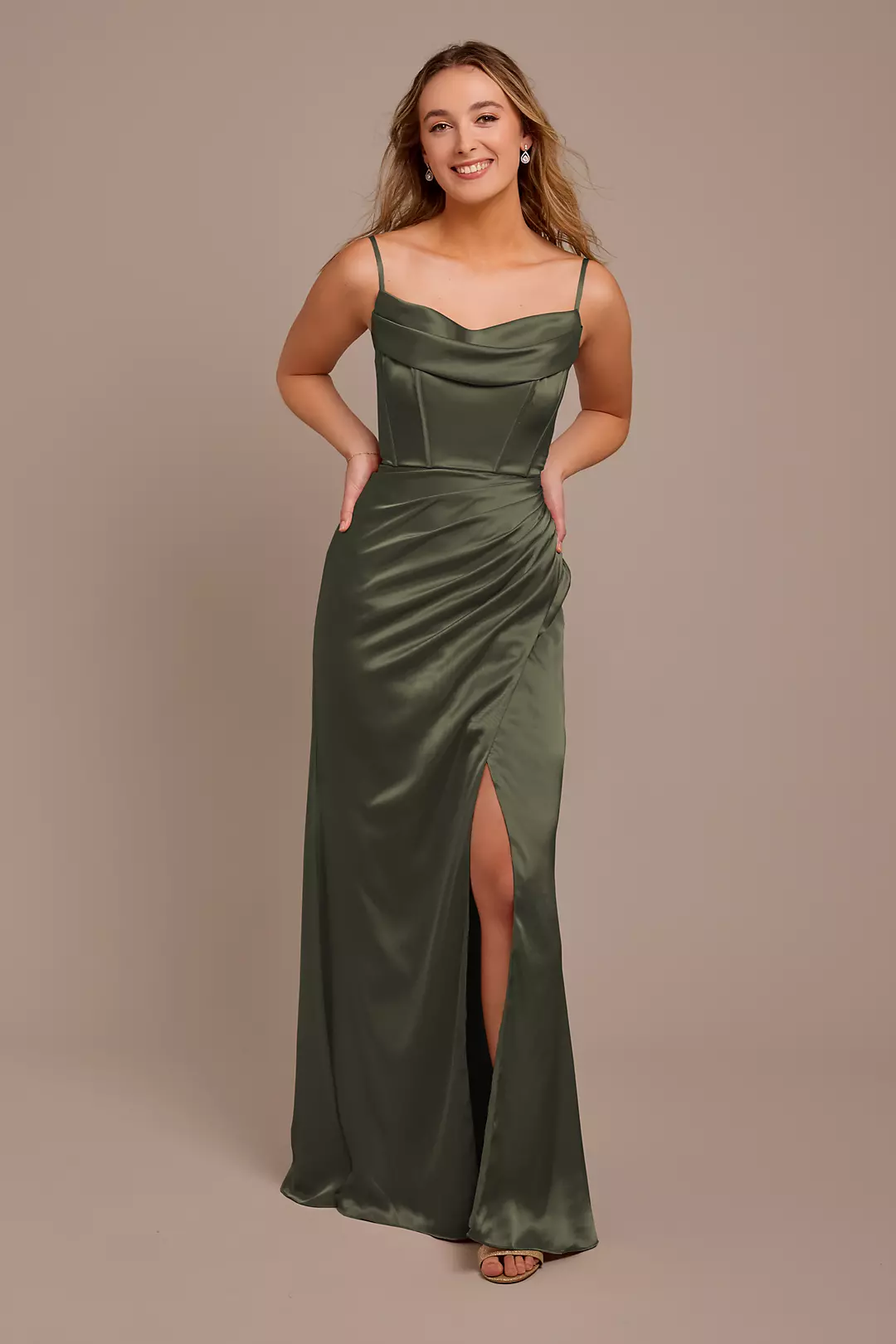 Charmeuse Cowl Spaghetti Strap Dress - Image 88
