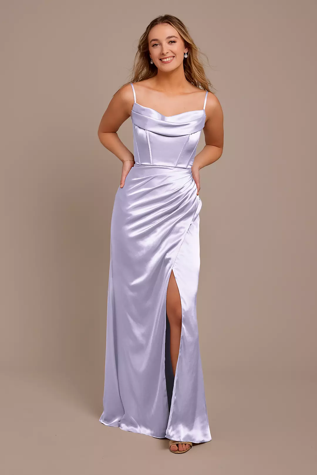 Charmeuse Cowl Spaghetti Strap Dress - Image 90