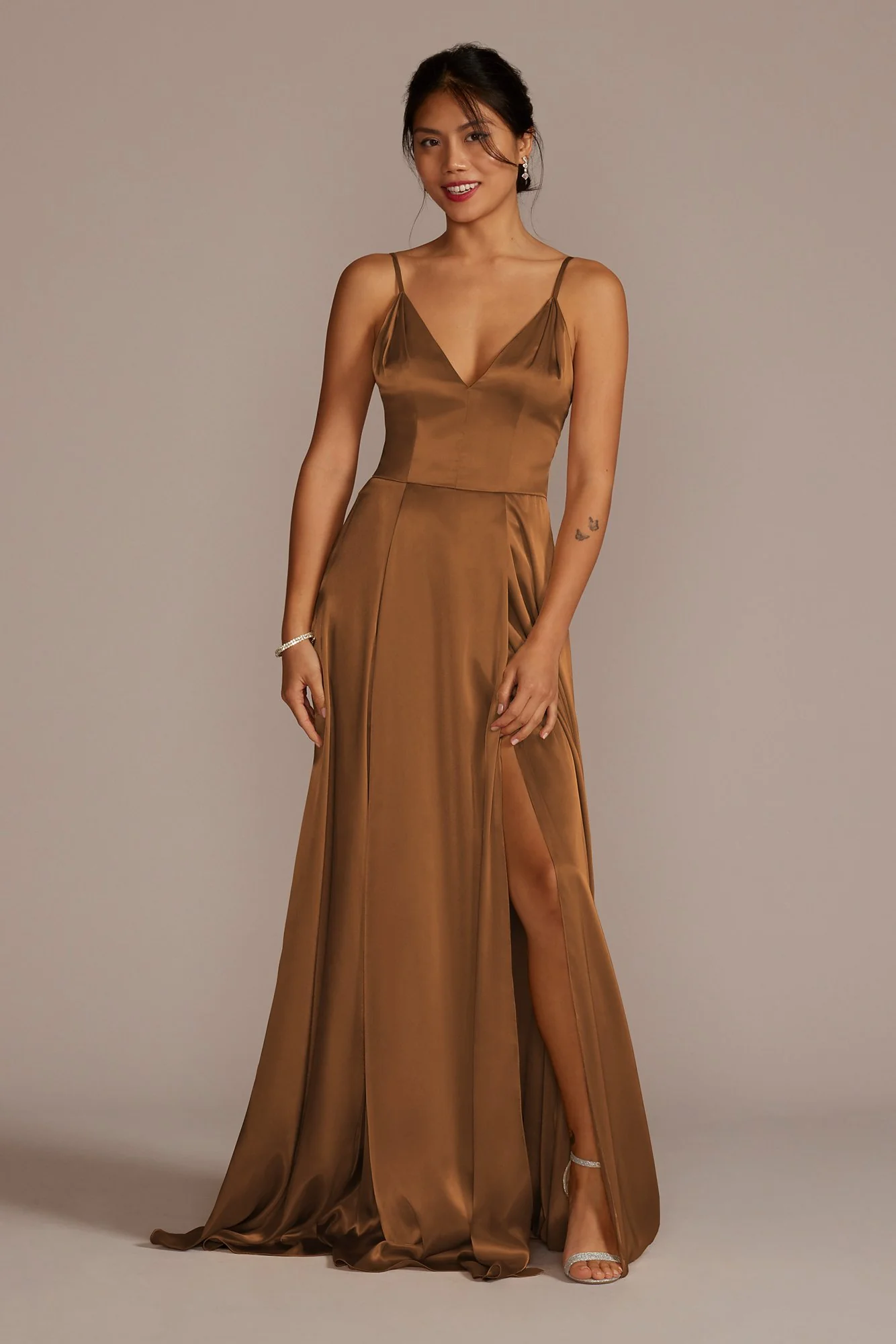 Charmeuse Deep V-Neck A-Line Dress - Image 35