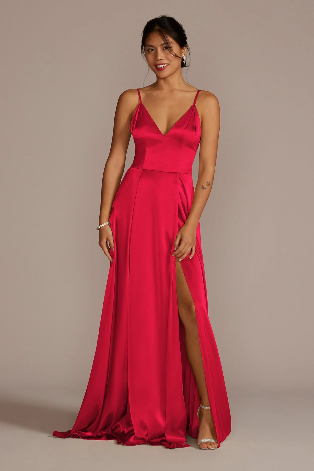 Charmeuse Deep V-Neck A-Line Dress - Image 36