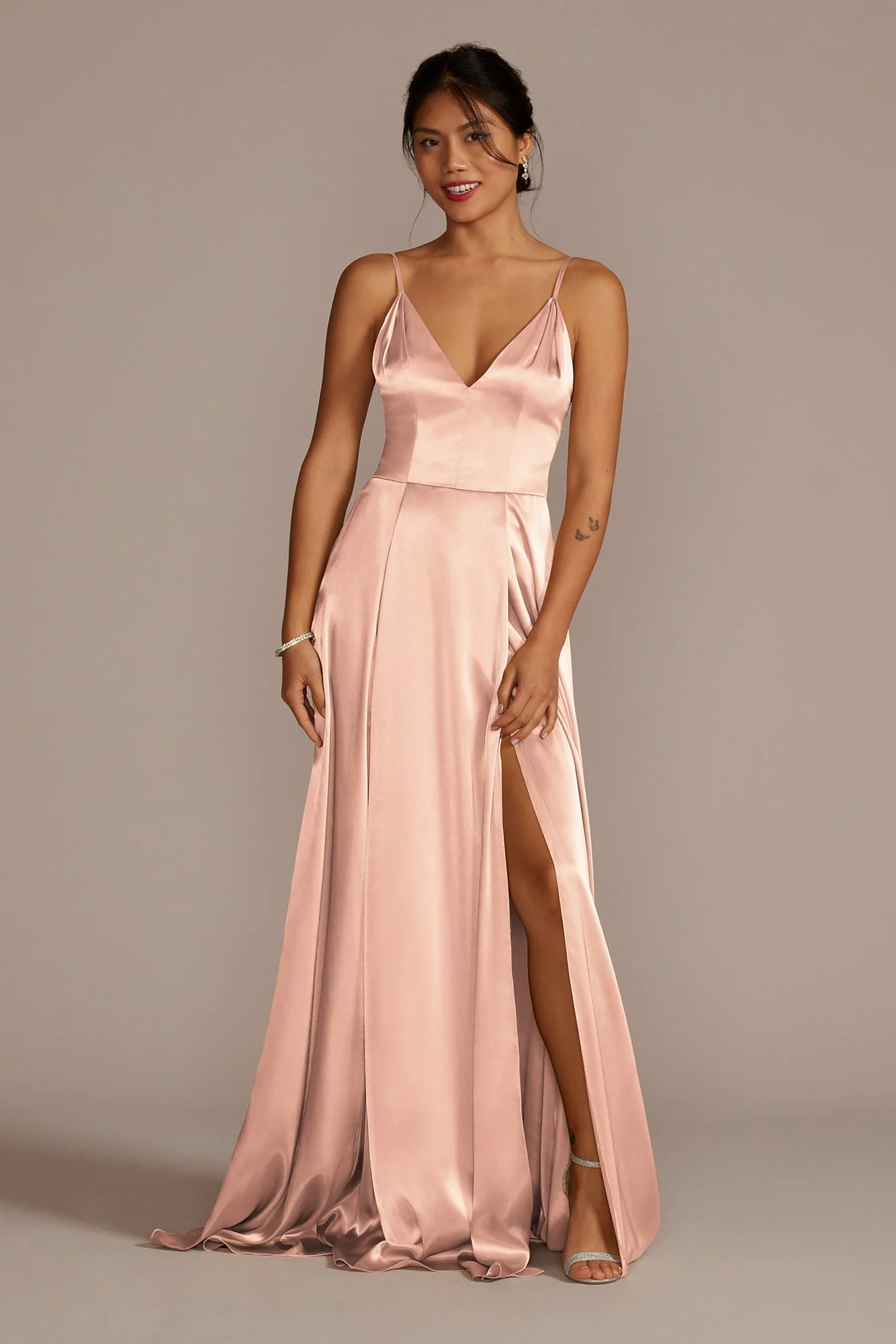 Charmeuse Deep V-Neck A-Line Dress - Image 41