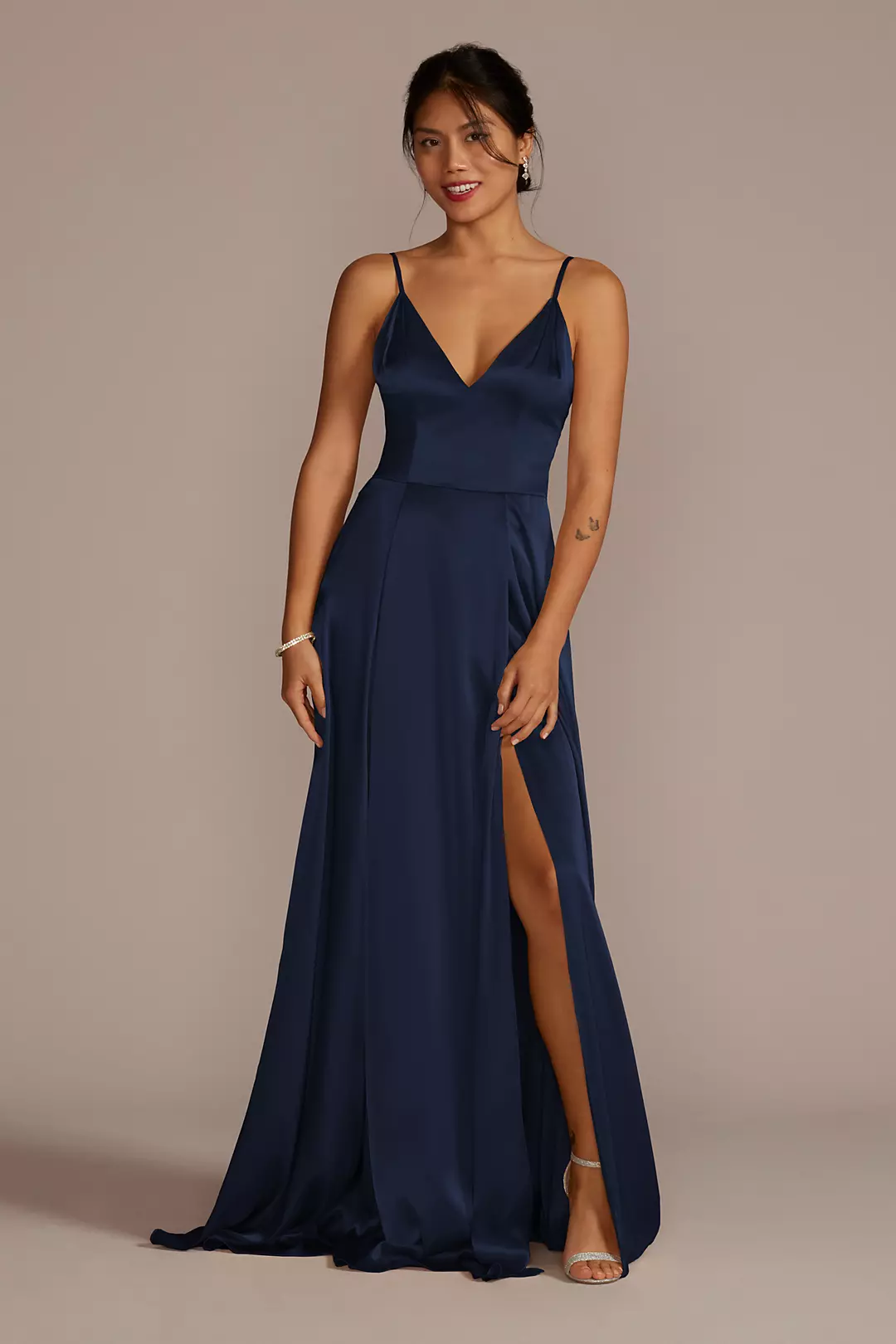 Charmeuse Deep V-Neck A-Line Dress - Image 50