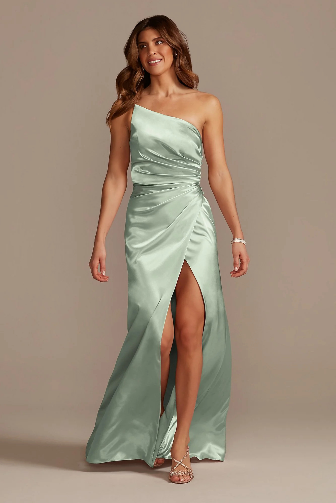 Charmeuse Draped One-Shoulder Dress