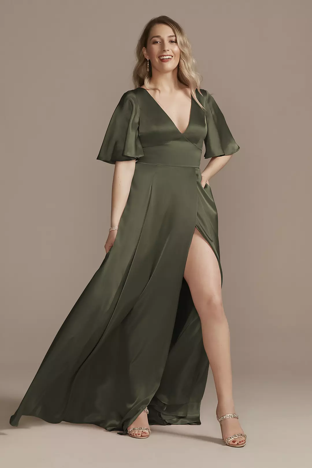 Charmeuse Flutter-Sleeve A-Line Dress - Image 19