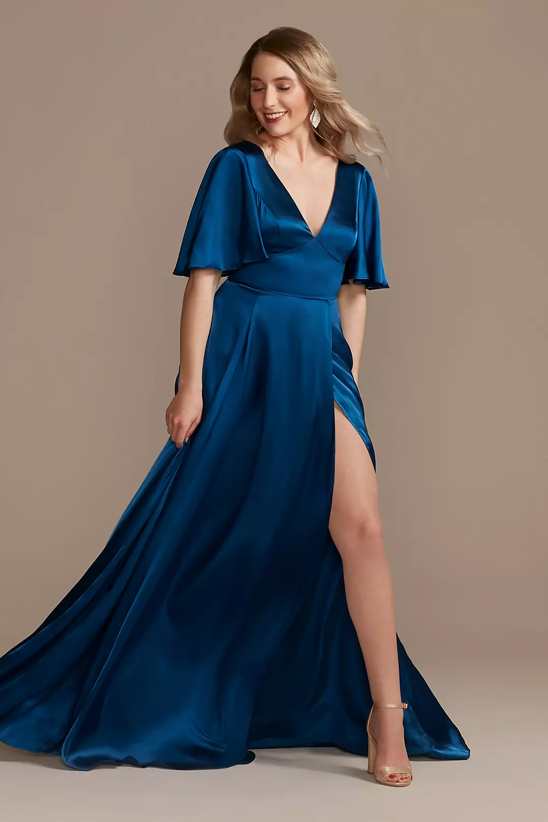 Charmeuse Flutter-Sleeve A-Line Dress - Image 31