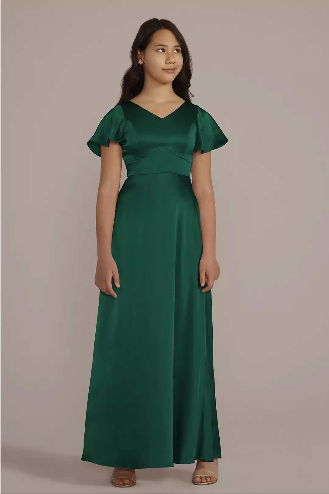 Charmeuse Flutter Sleeve Junior Bridesmaid Dress - Image 11