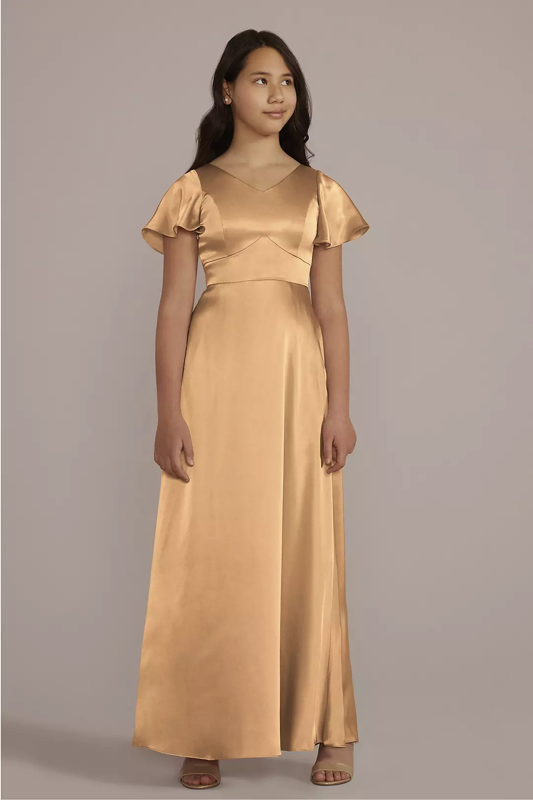Charmeuse Flutter Sleeve Junior Bridesmaid Dress - Image 25