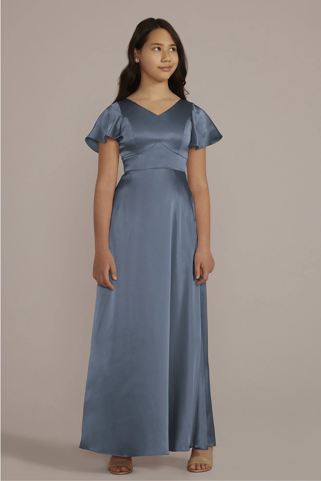 Charmeuse Flutter Sleeve Junior Bridesmaid Dress - Image 5