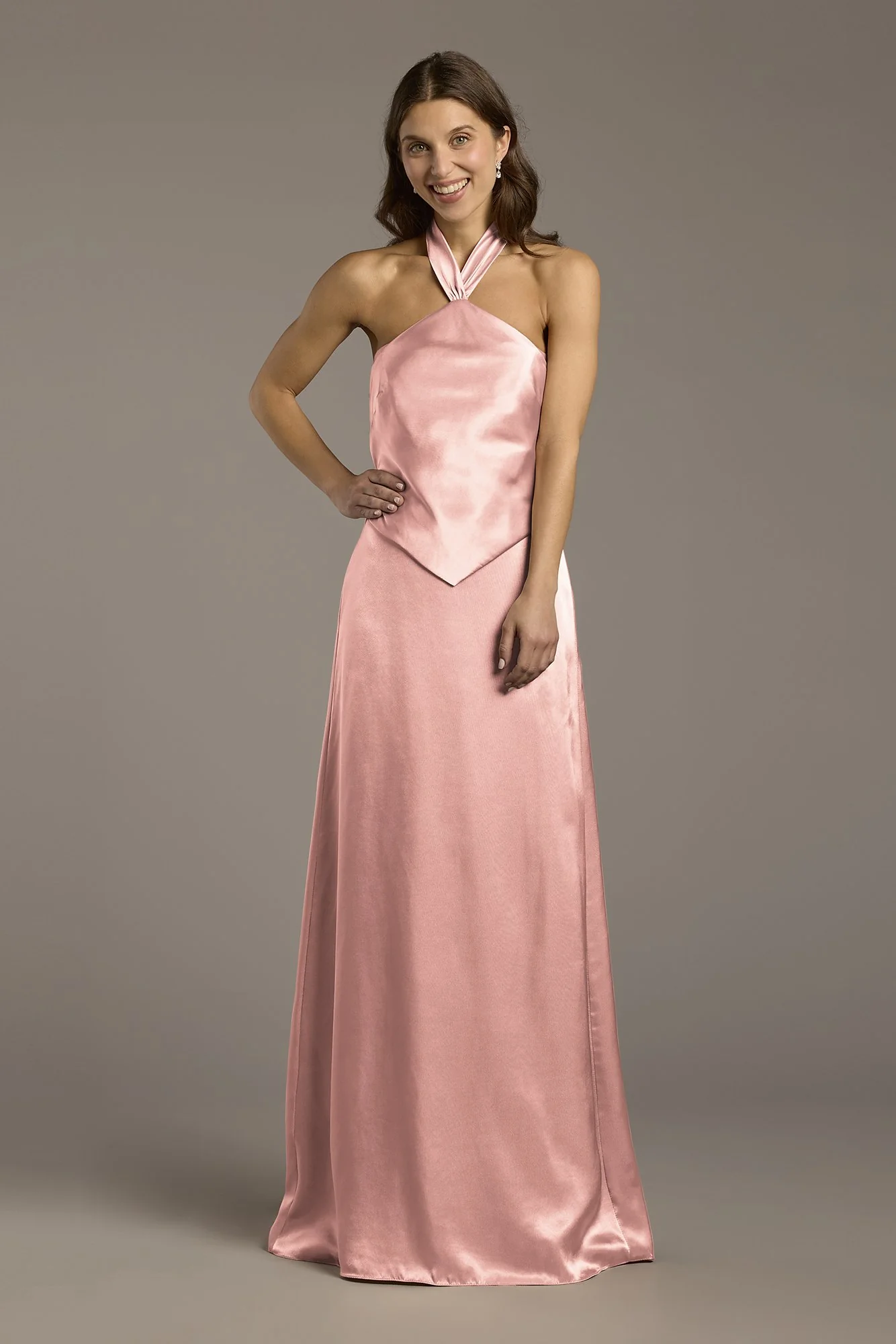 Charmeuse Halter Faux Two-Piece A-Line Dress