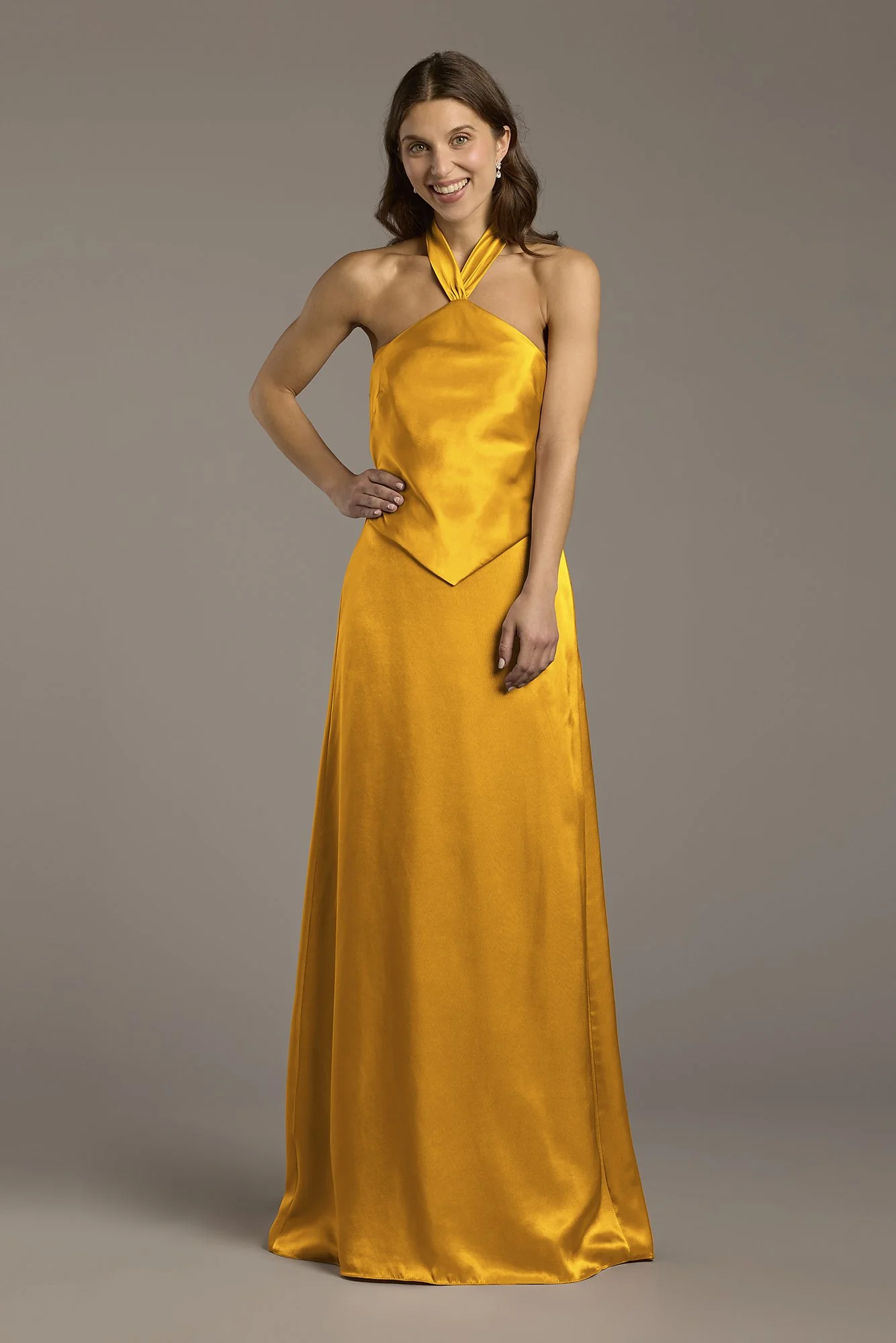 Charmeuse Halter Faux Two-Piece A-Line Dress - Image 12