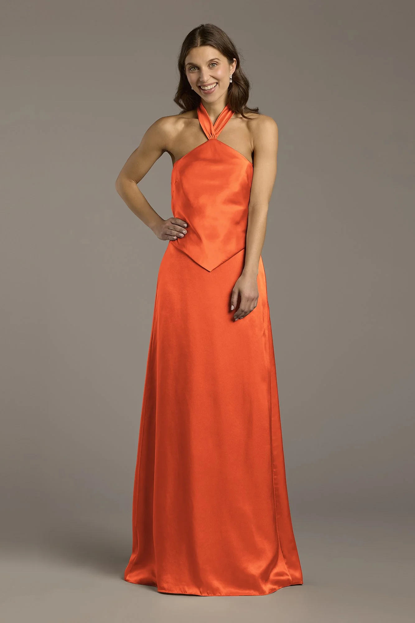 Charmeuse Halter Faux Two-Piece A-Line Dress - Image 14