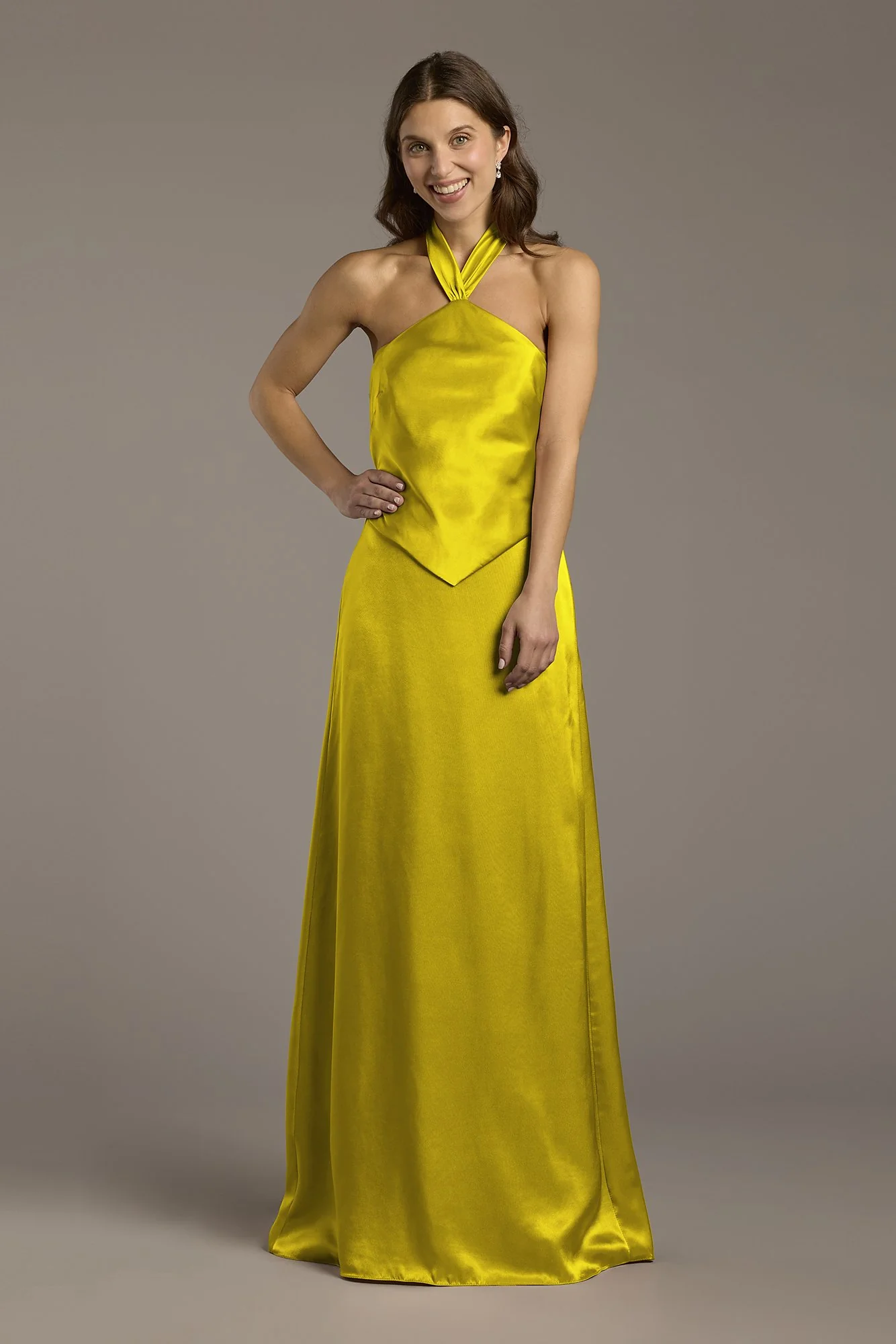 Charmeuse Halter Faux Two-Piece A-Line Dress - Image 15
