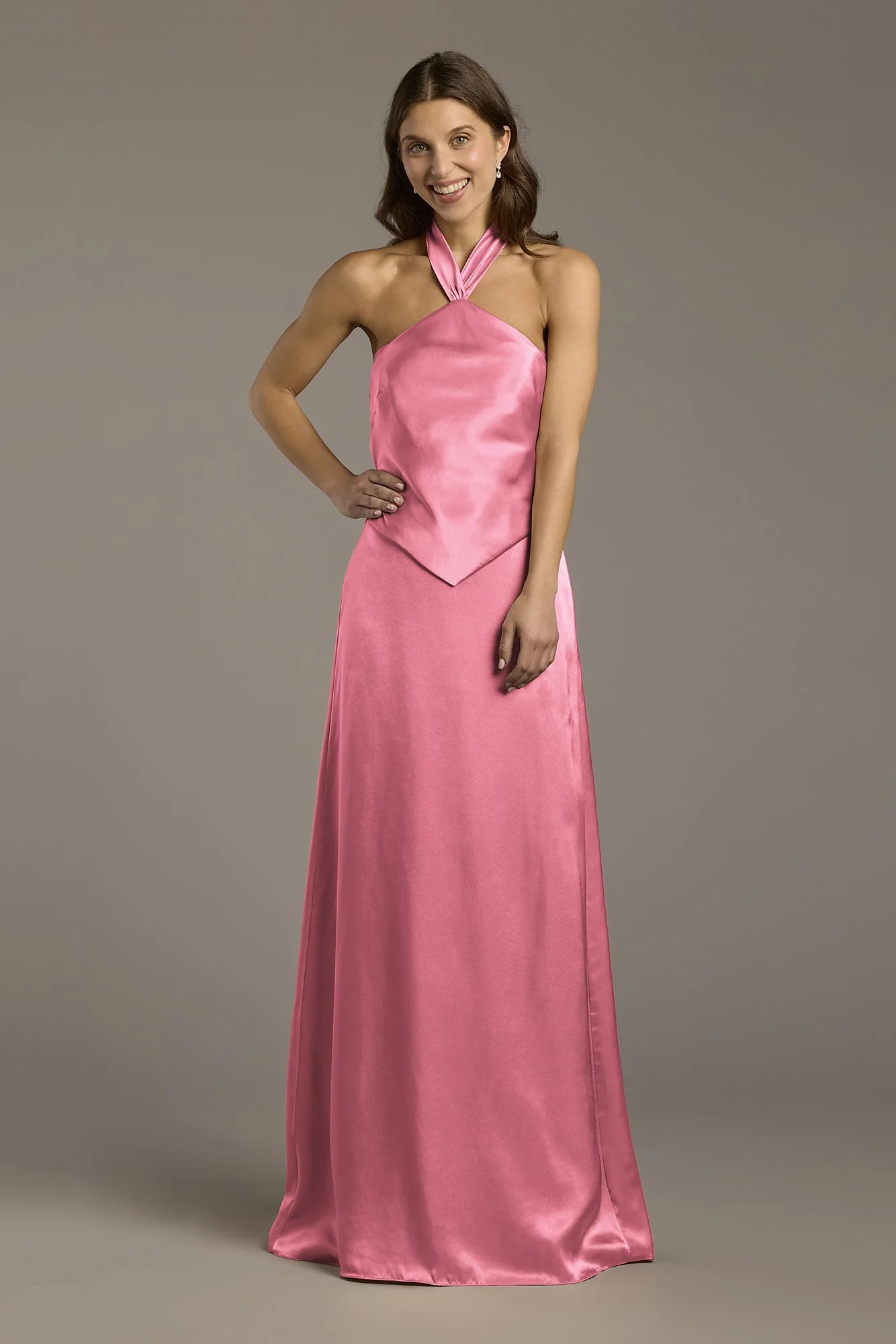 Charmeuse Halter Faux Two-Piece A-Line Dress - Image 17