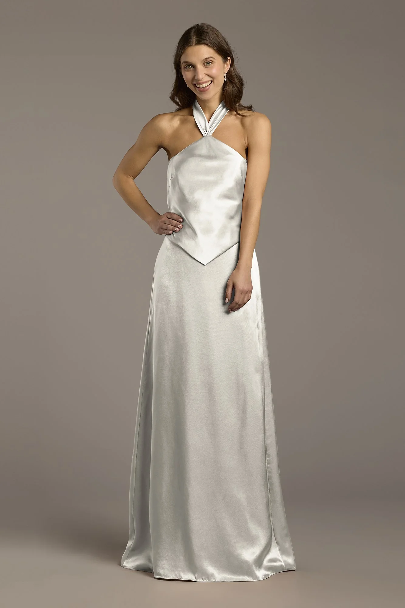 Charmeuse Halter Faux Two-Piece A-Line Dress - Image 18