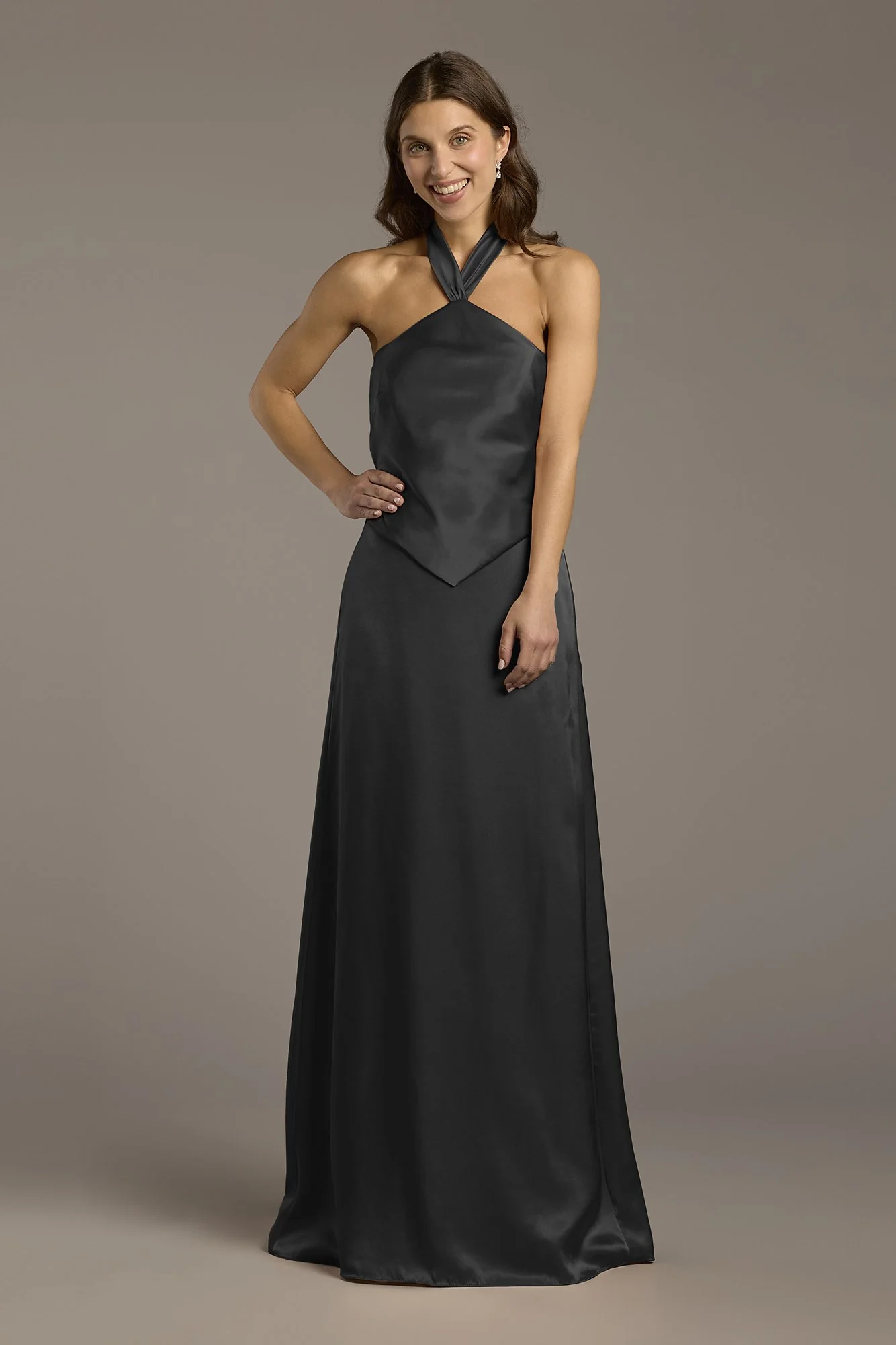 Charmeuse Halter Faux Two-Piece A-Line Dress - Image 2