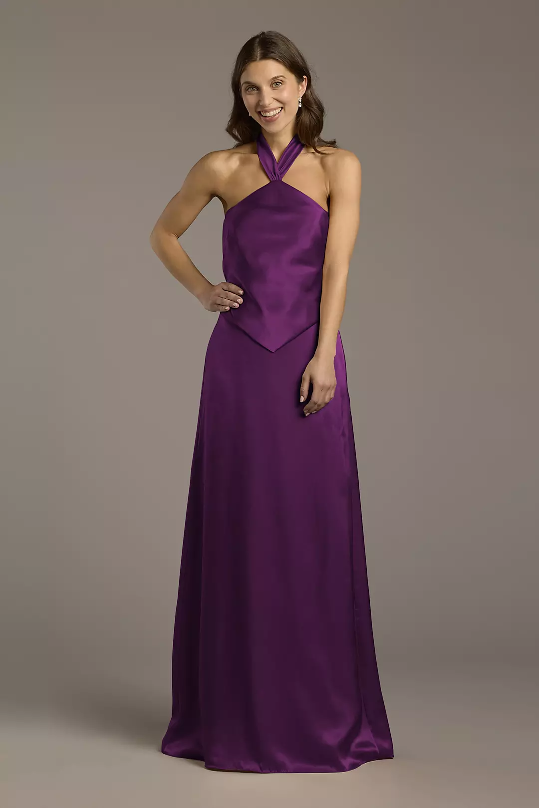 Charmeuse Halter Faux Two-Piece A-Line Dress - Image 24