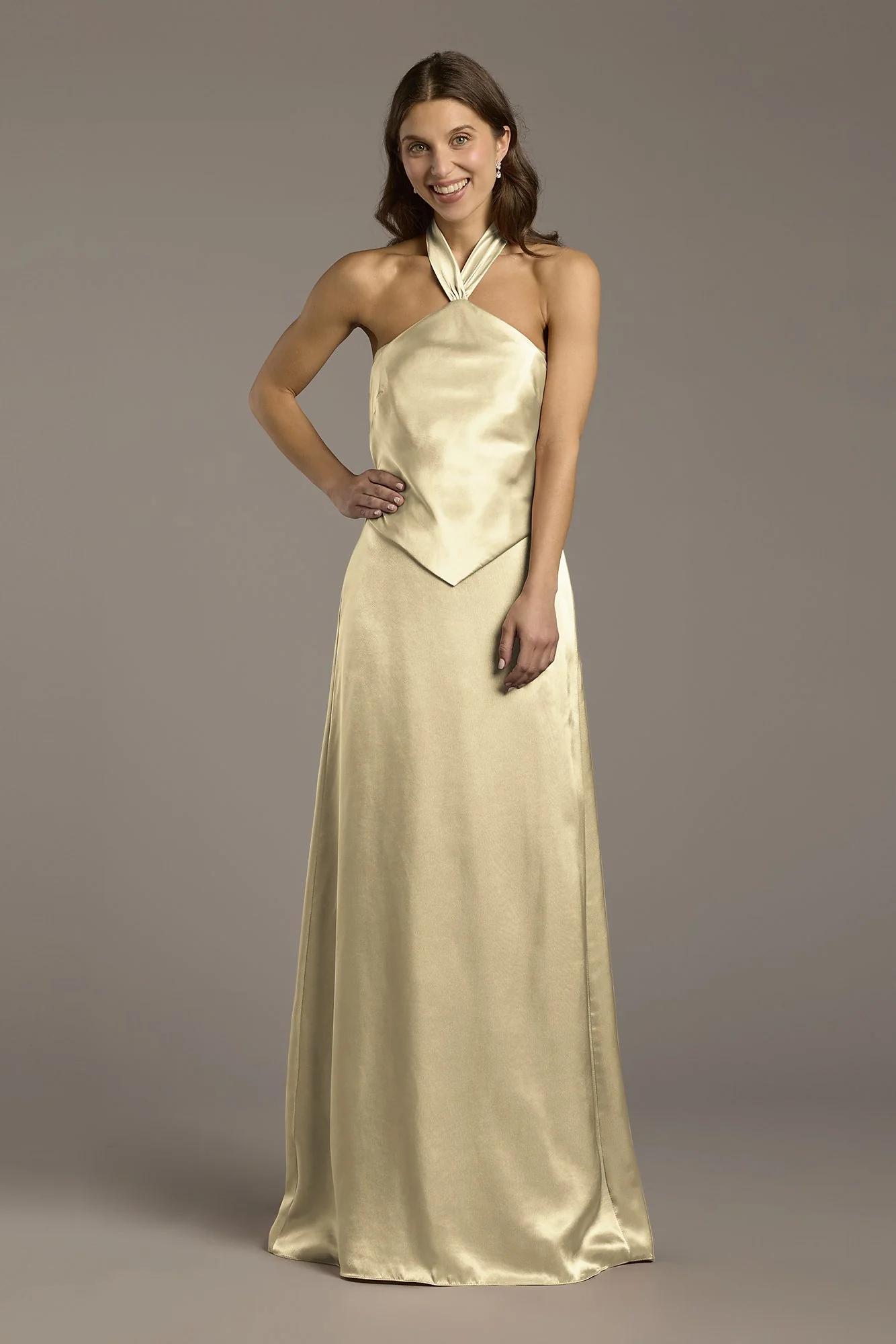 Charmeuse Halter Faux Two-Piece A-Line Dress - Image 25
