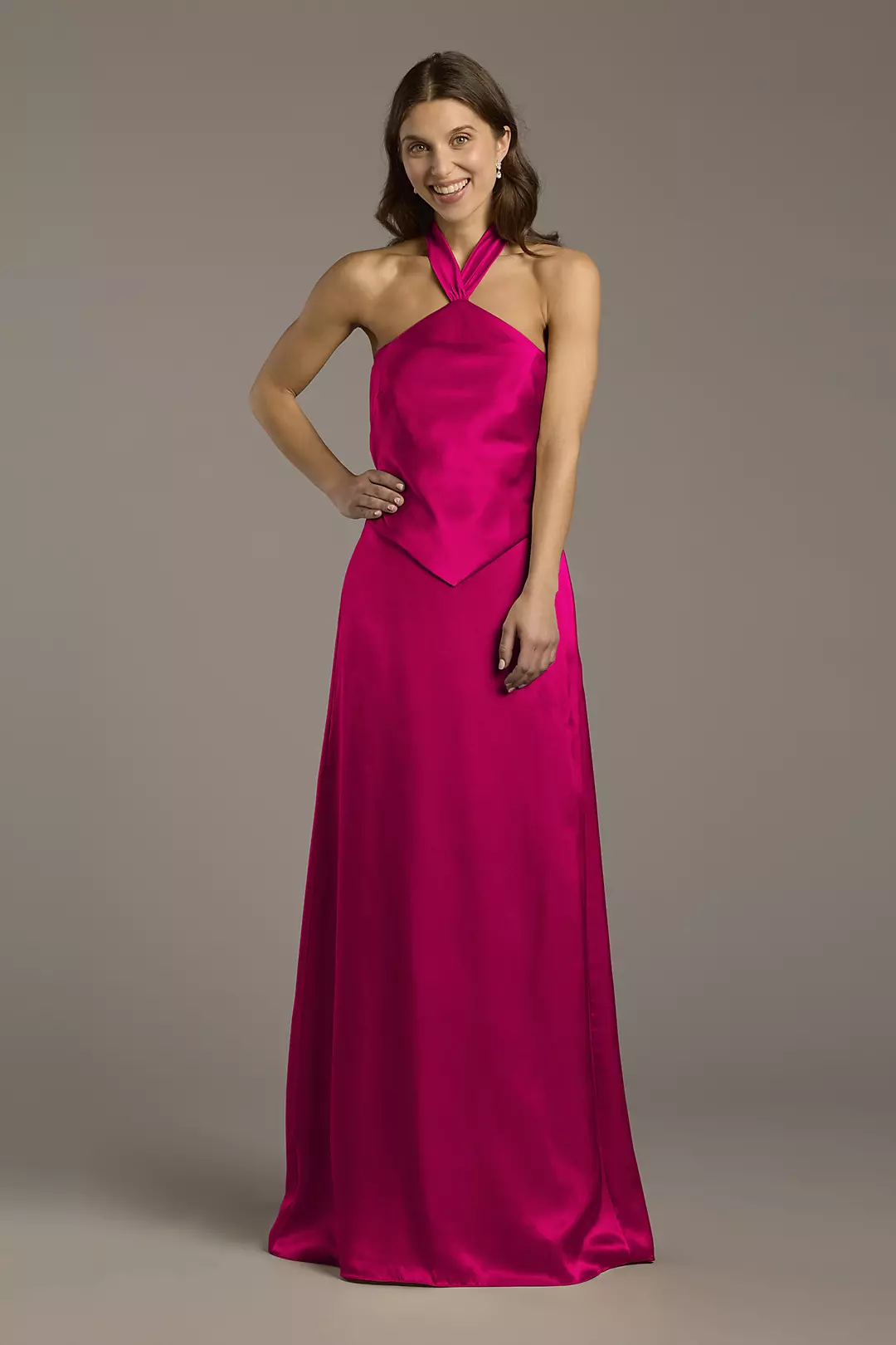 Charmeuse Halter Faux Two-Piece A-Line Dress - Image 31