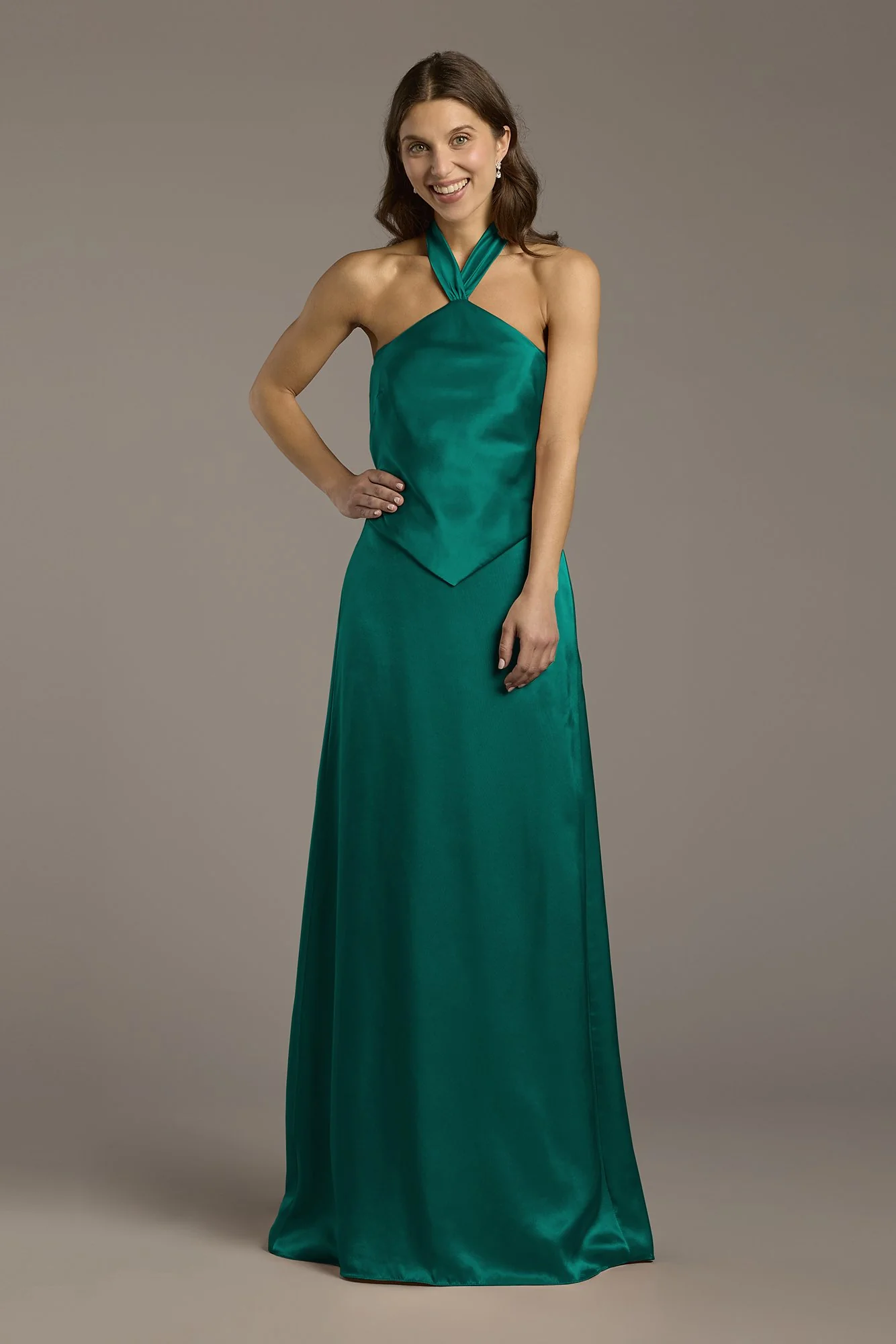 Charmeuse Halter Faux Two-Piece A-Line Dress - Image 36