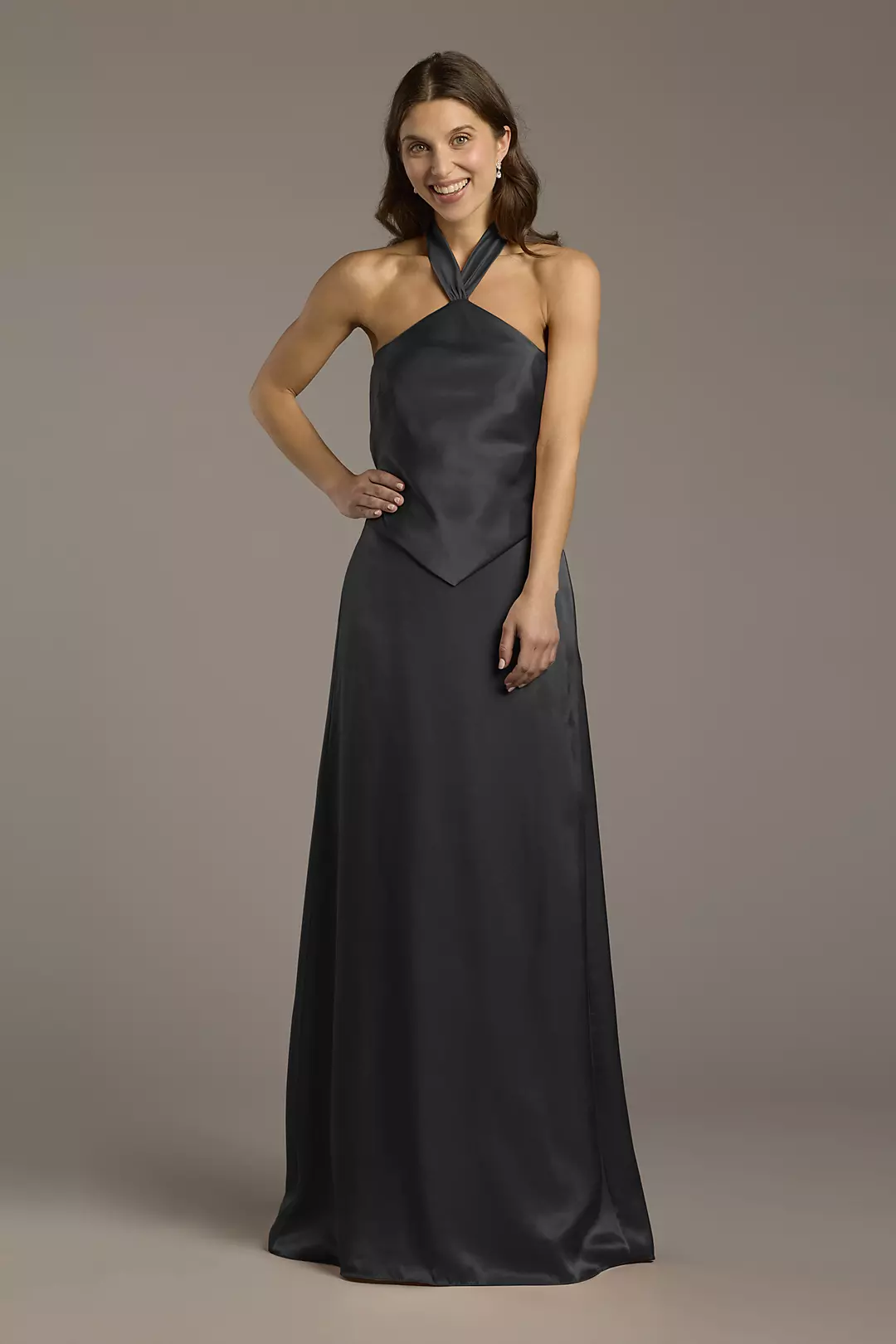 Charmeuse Halter Faux Two-Piece A-Line Dress - Image 43