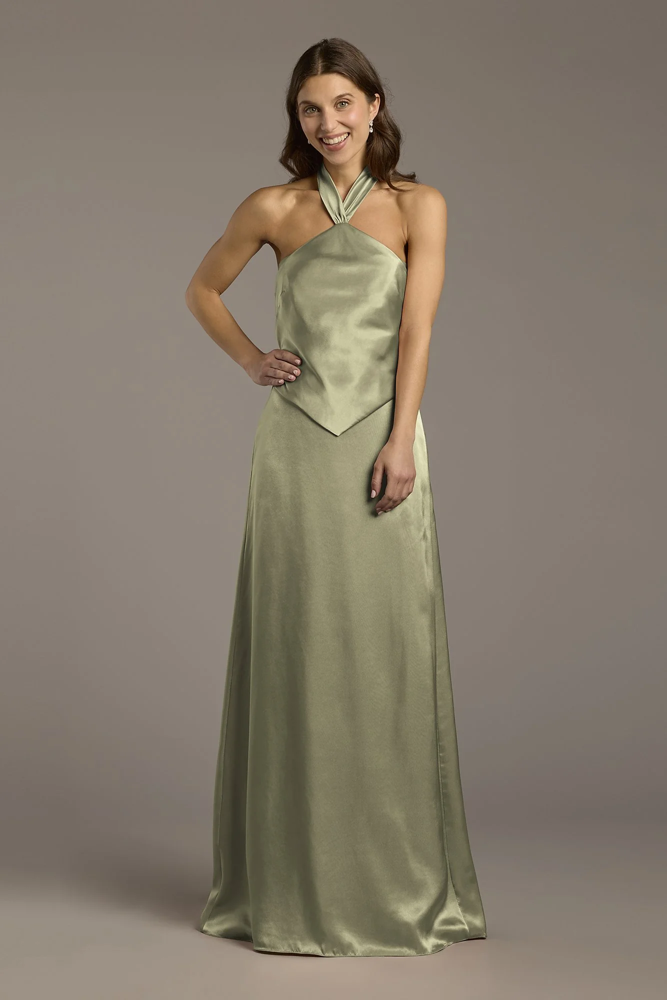 Charmeuse Halter Faux Two-Piece A-Line Dress - Image 5