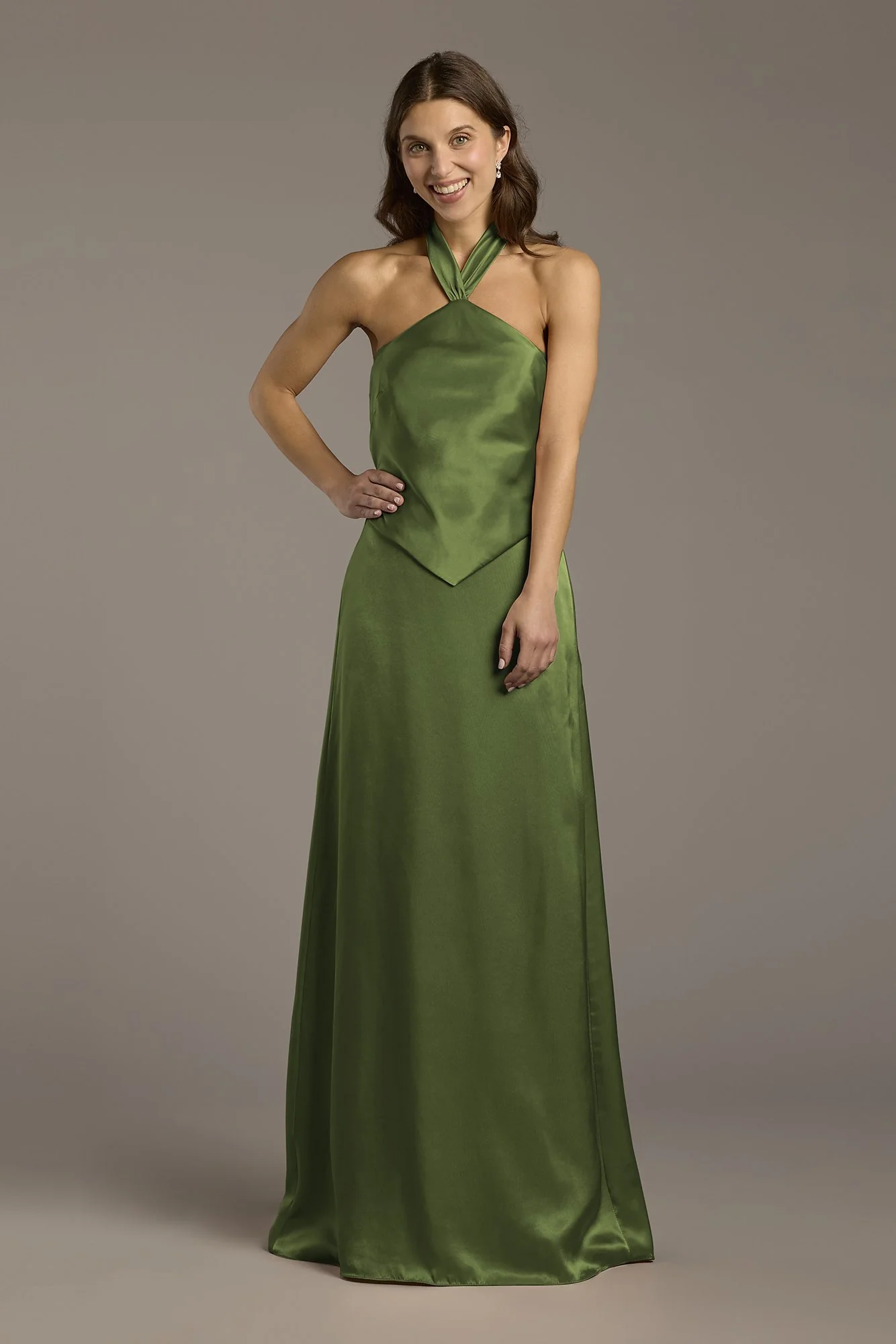Charmeuse Halter Faux Two-Piece A-Line Dress - Image 50