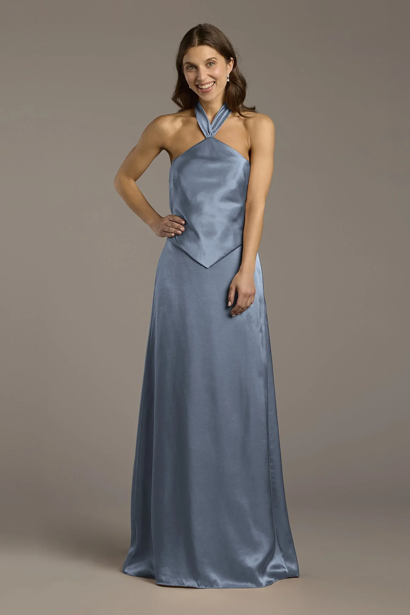 Charmeuse Halter Faux Two-Piece A-Line Dress - Image 58