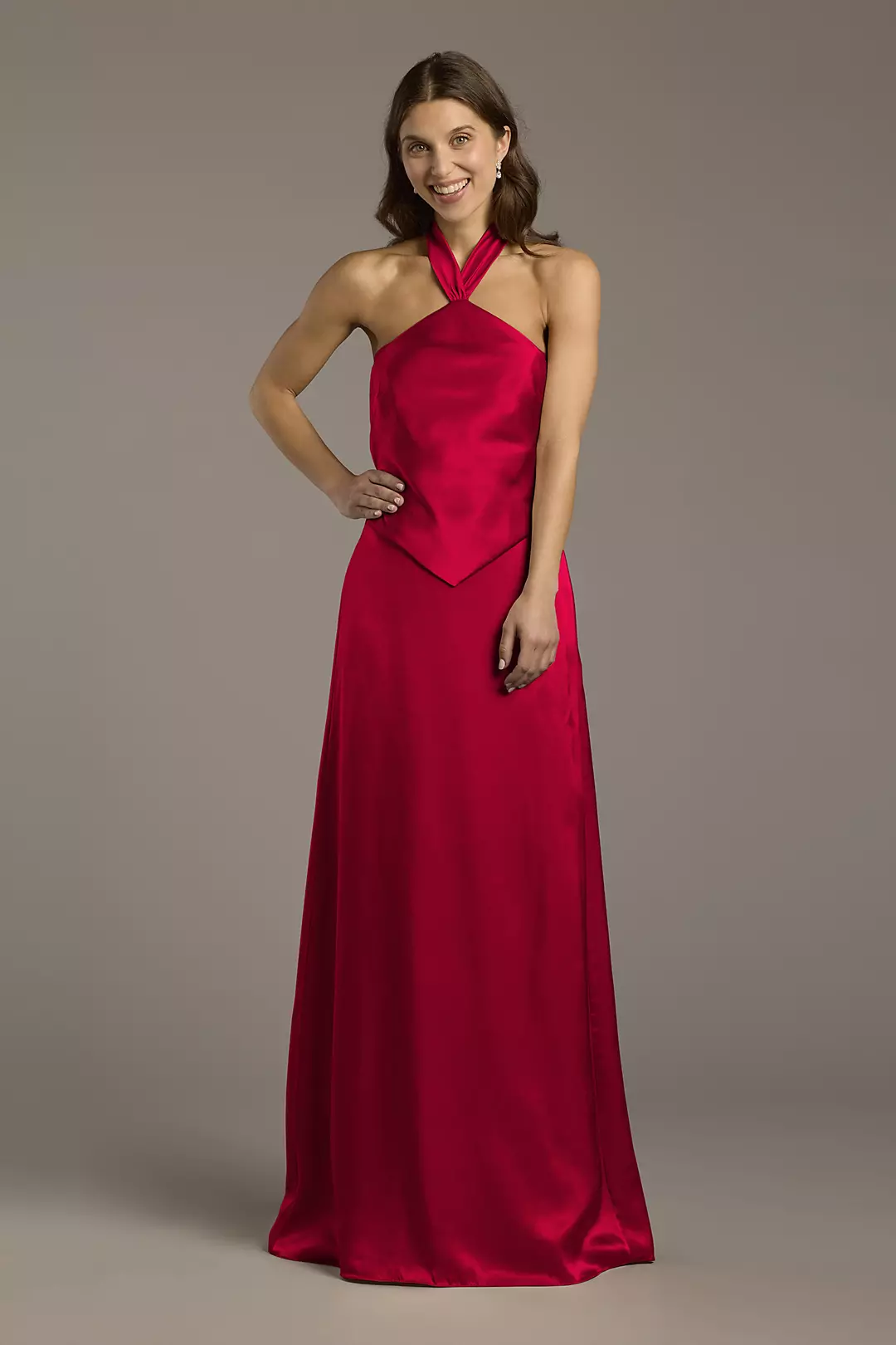 Charmeuse Halter Faux Two-Piece A-Line Dress - Image 63