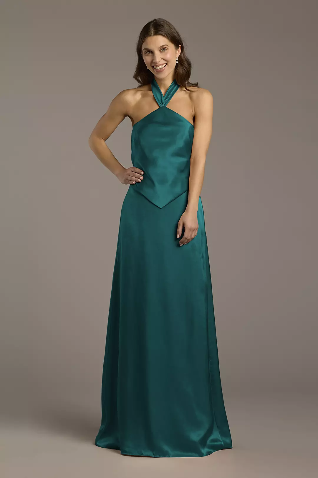 Charmeuse Halter Faux Two-Piece A-Line Dress - Image 83