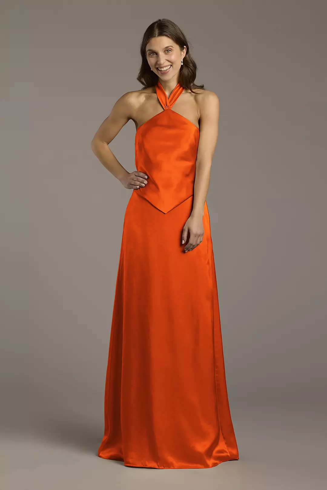 Charmeuse Halter Faux Two-Piece A-Line Dress - Image 85