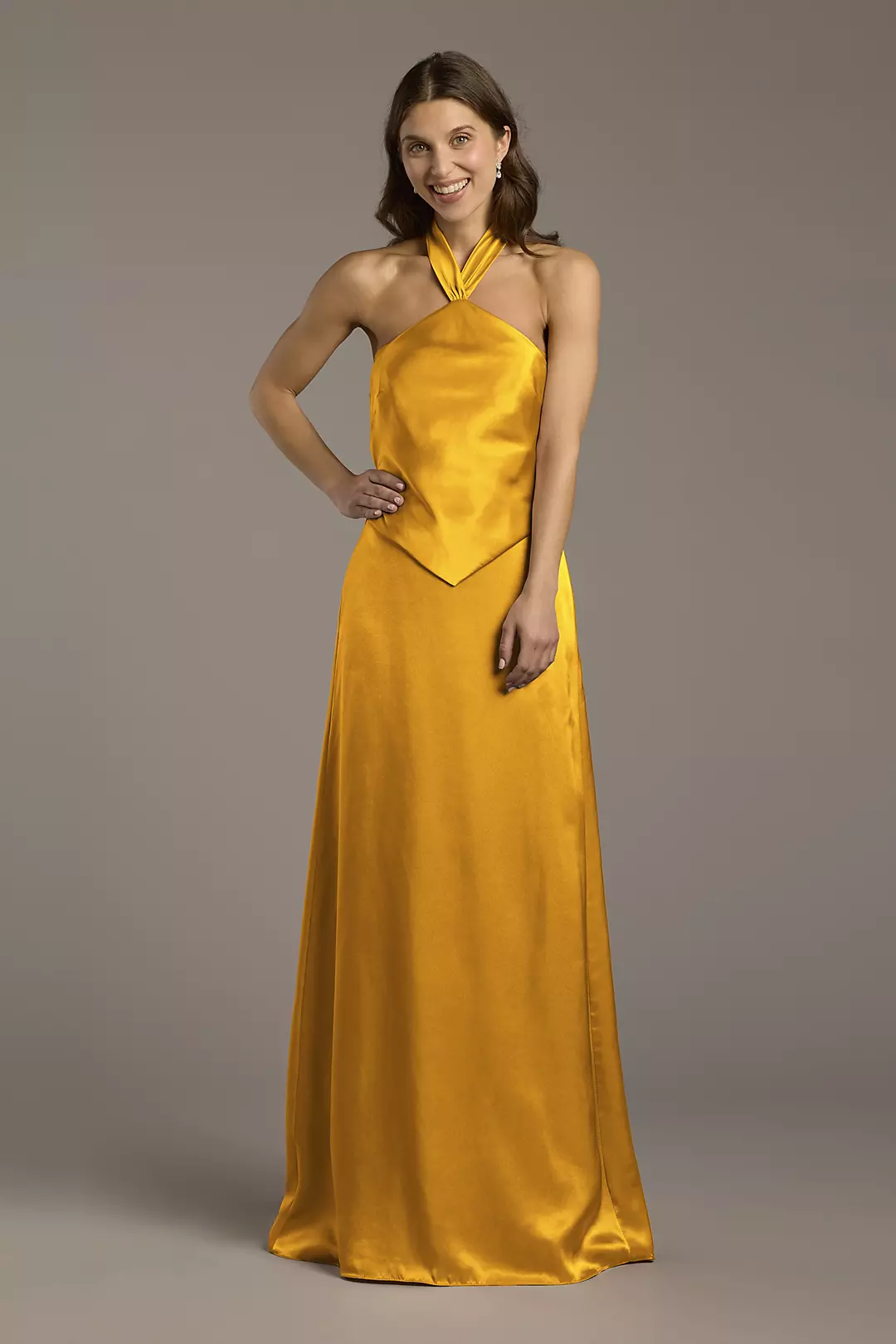 Charmeuse Halter Faux Two-Piece A-Line Dress - Image 87