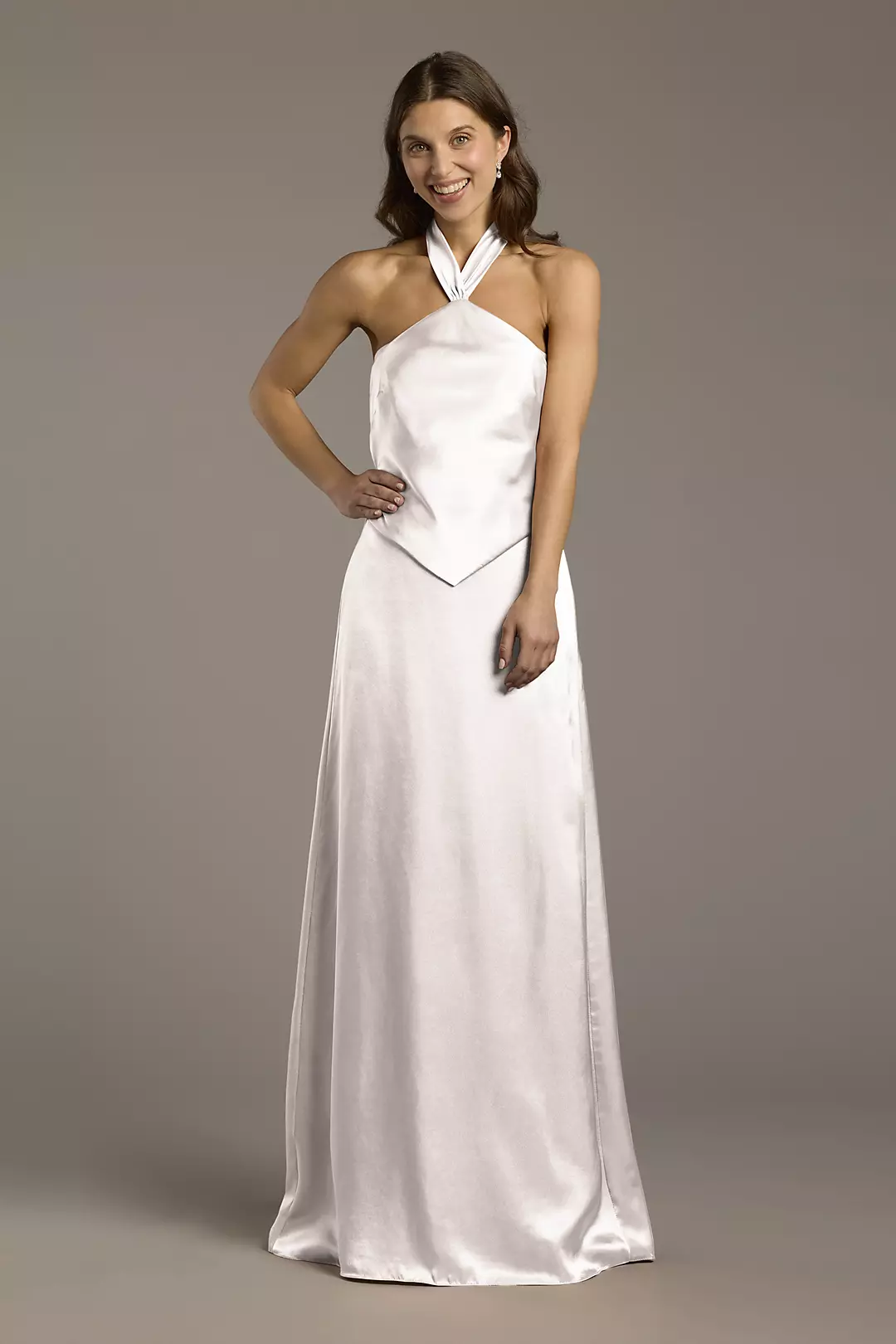 Charmeuse Halter Faux Two-Piece A-Line Dress - Image 89