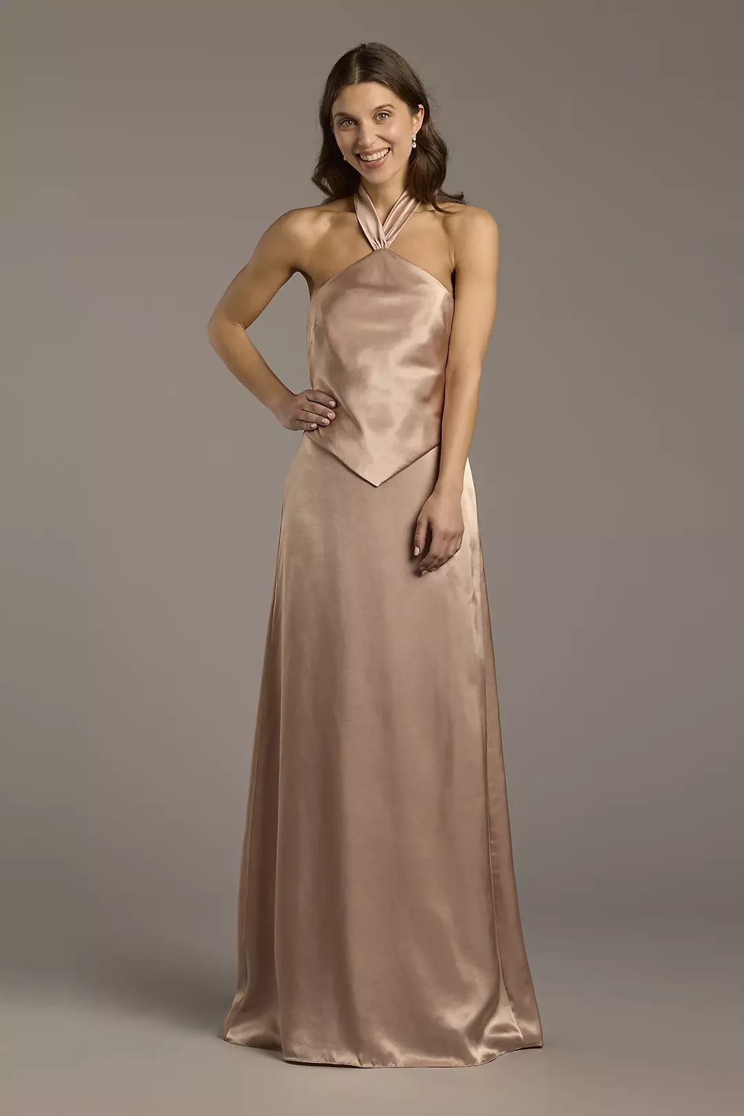 Charmeuse Halter Faux Two-Piece A-Line Dress - Image 90