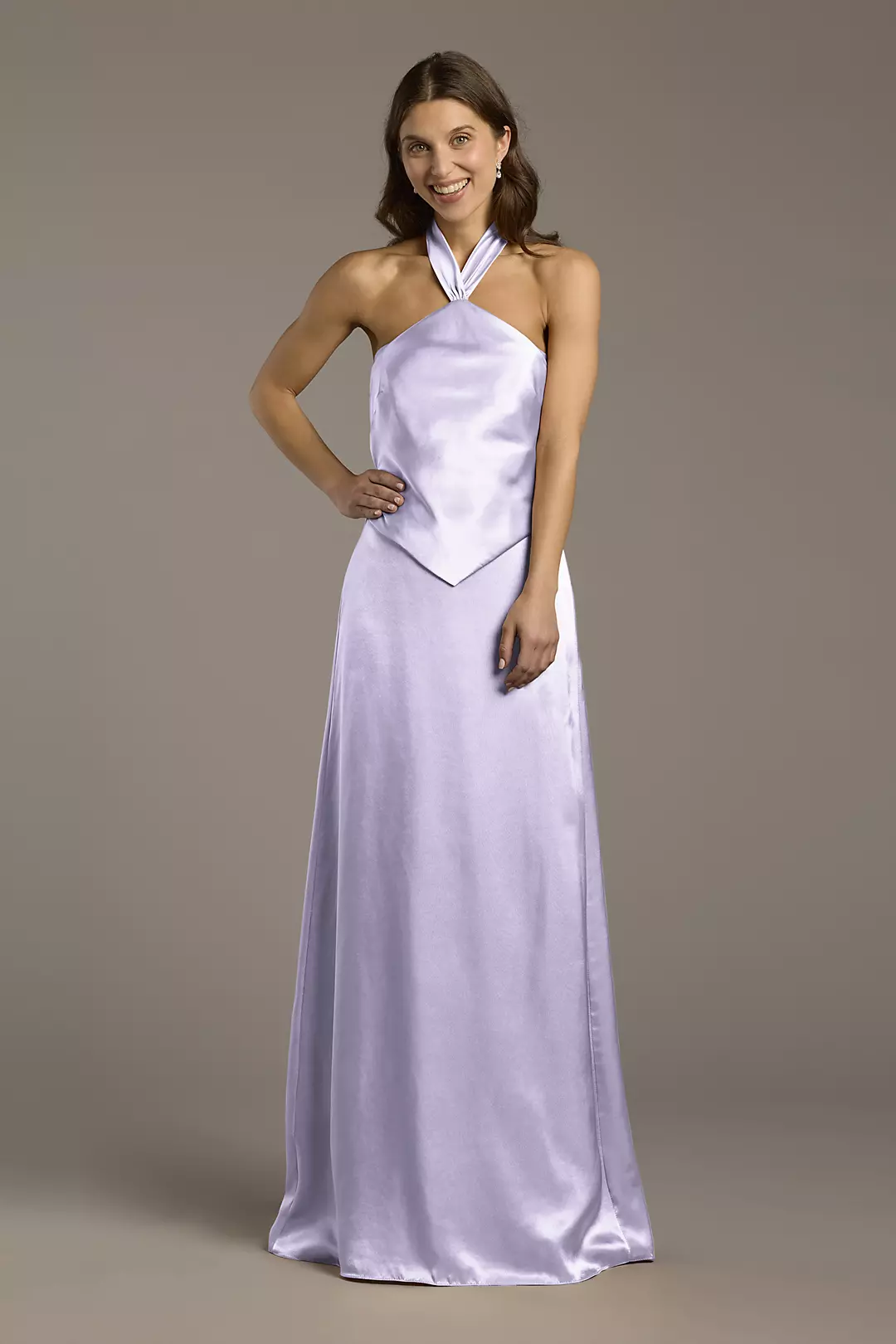 Charmeuse Halter Faux Two-Piece A-Line Dress - Image 94