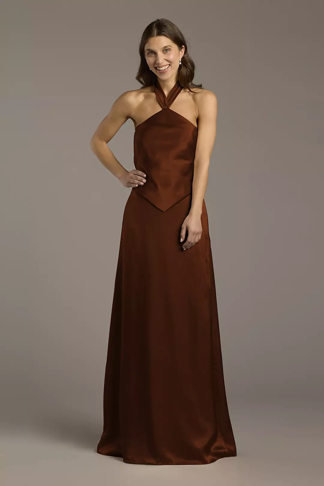 Charmeuse Halter Faux Two-Piece A-Line Dress - Image 96