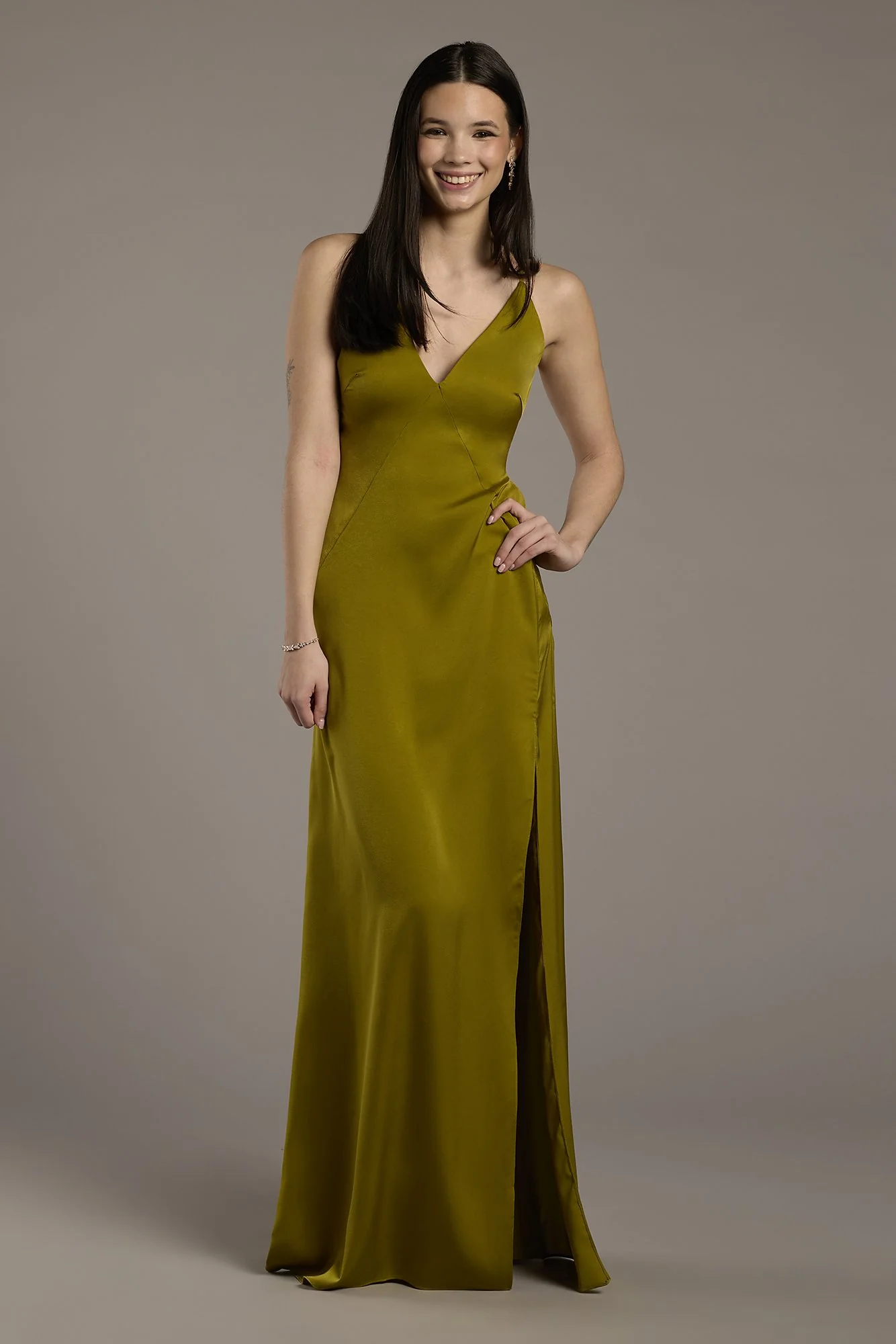 Charmeuse Plunge Seamed Slim A-Line Dress