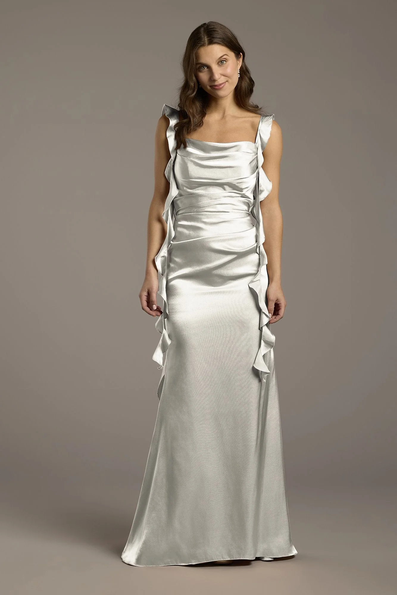 Charmeuse Ruffle Cascade Sheath Dress - Image 67